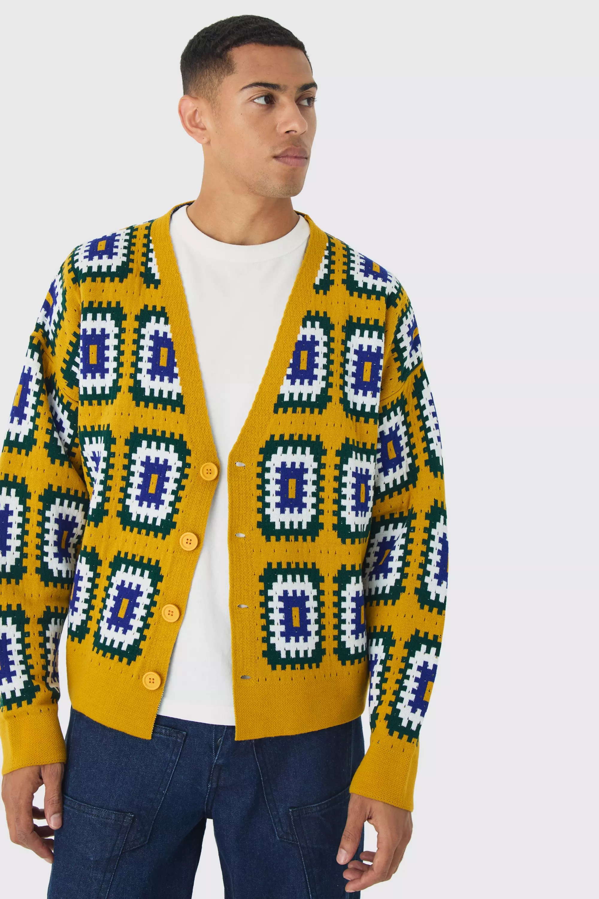 Mustard Oversized Boxy Crochet Cardigan alternative image