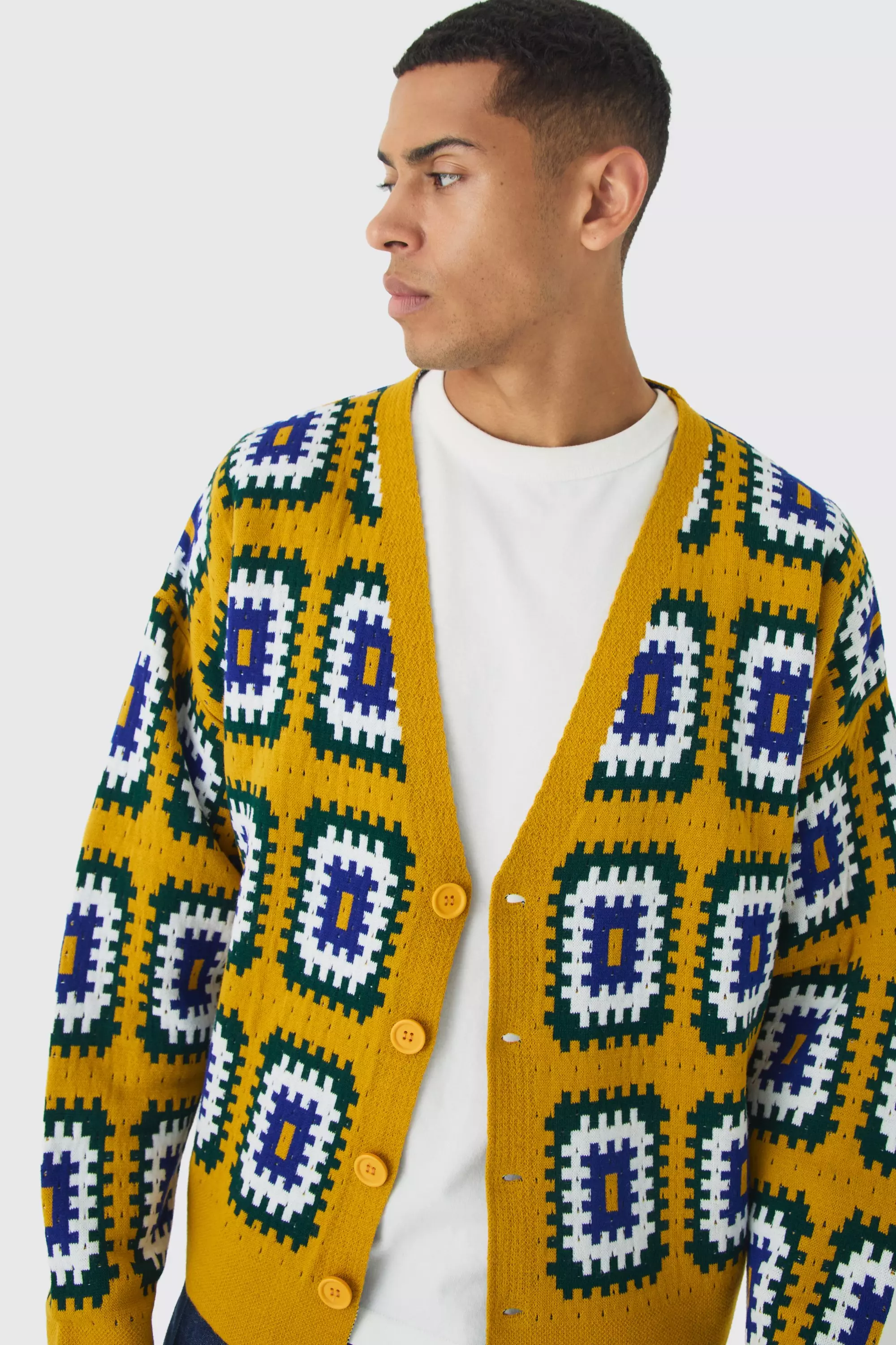 Mustard Oversized Boxy Crochet Cardigan alternative image