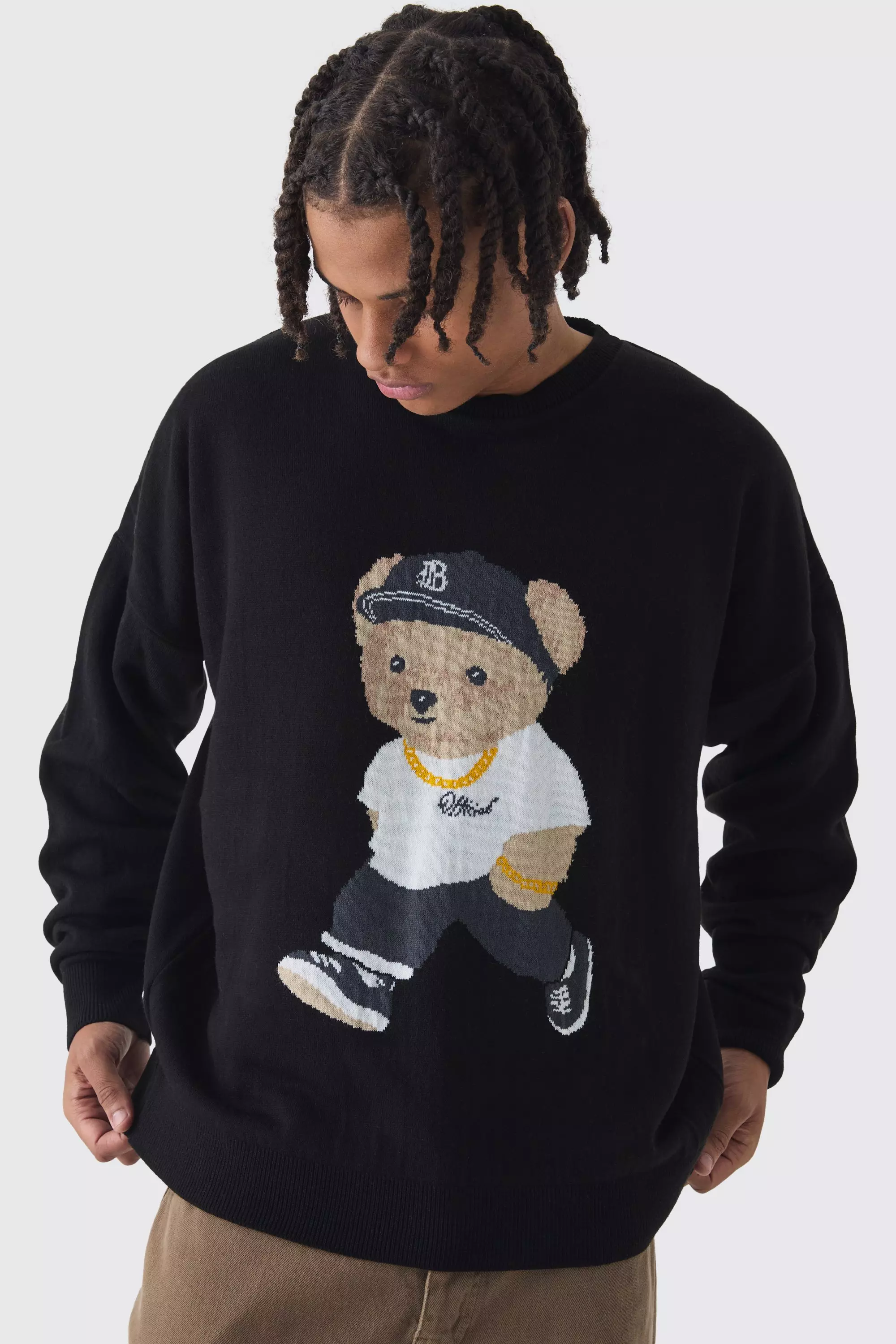 Oversized Teddy Graphic Sweater Black