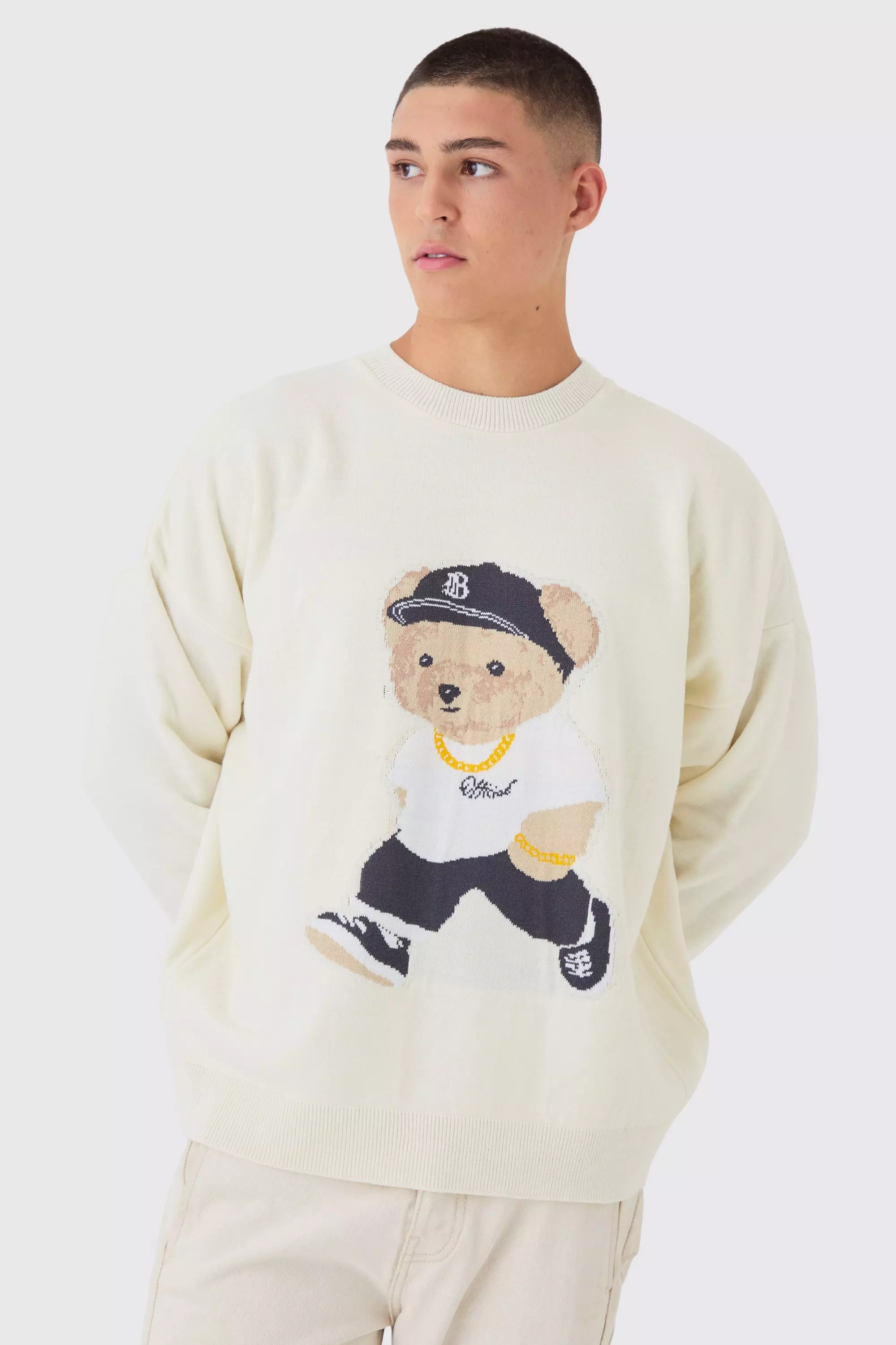 Oversized Teddy Graphic Sweater Ecru