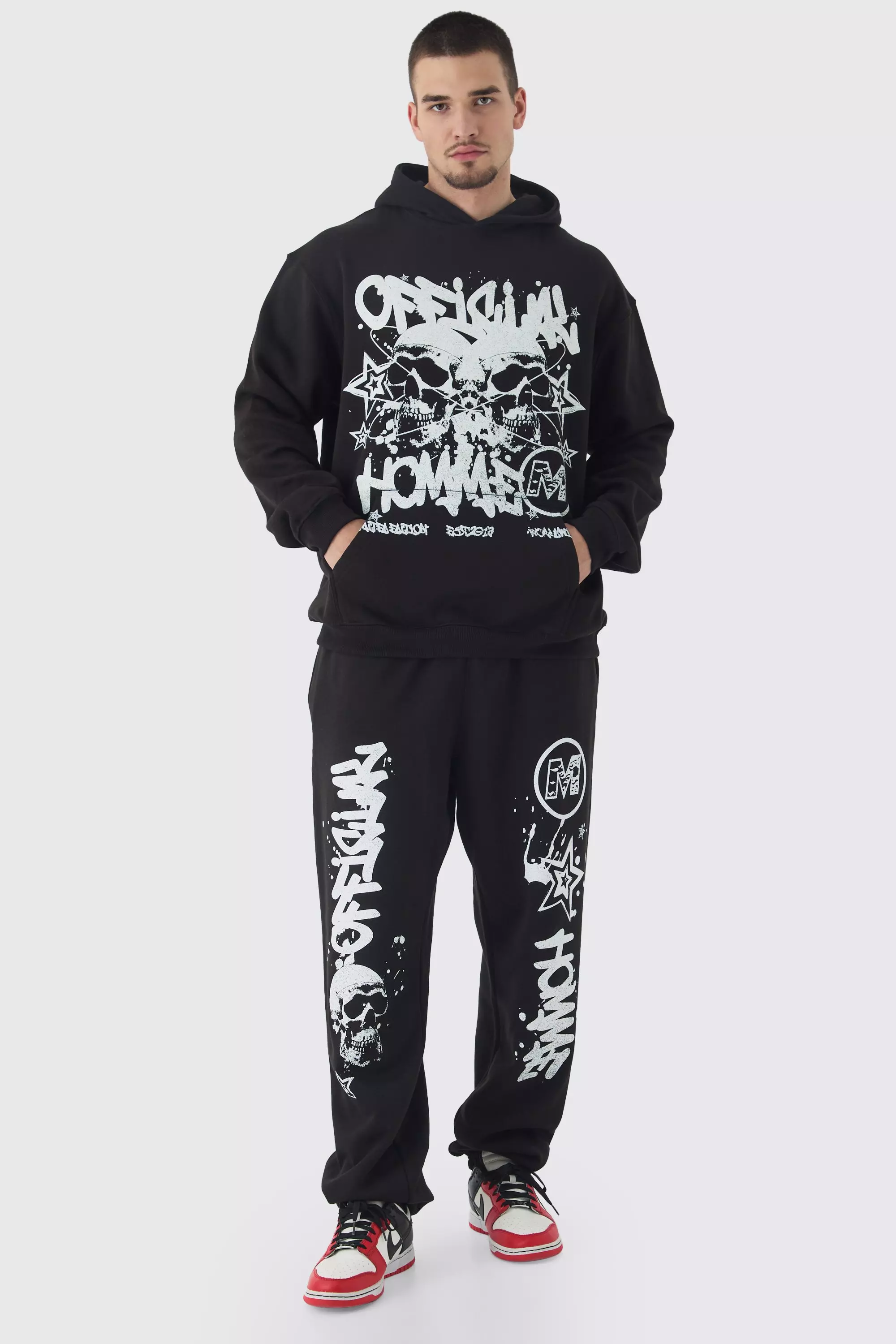 Tall Official Homme Skull Print Oversized Tracksuit in Black Black