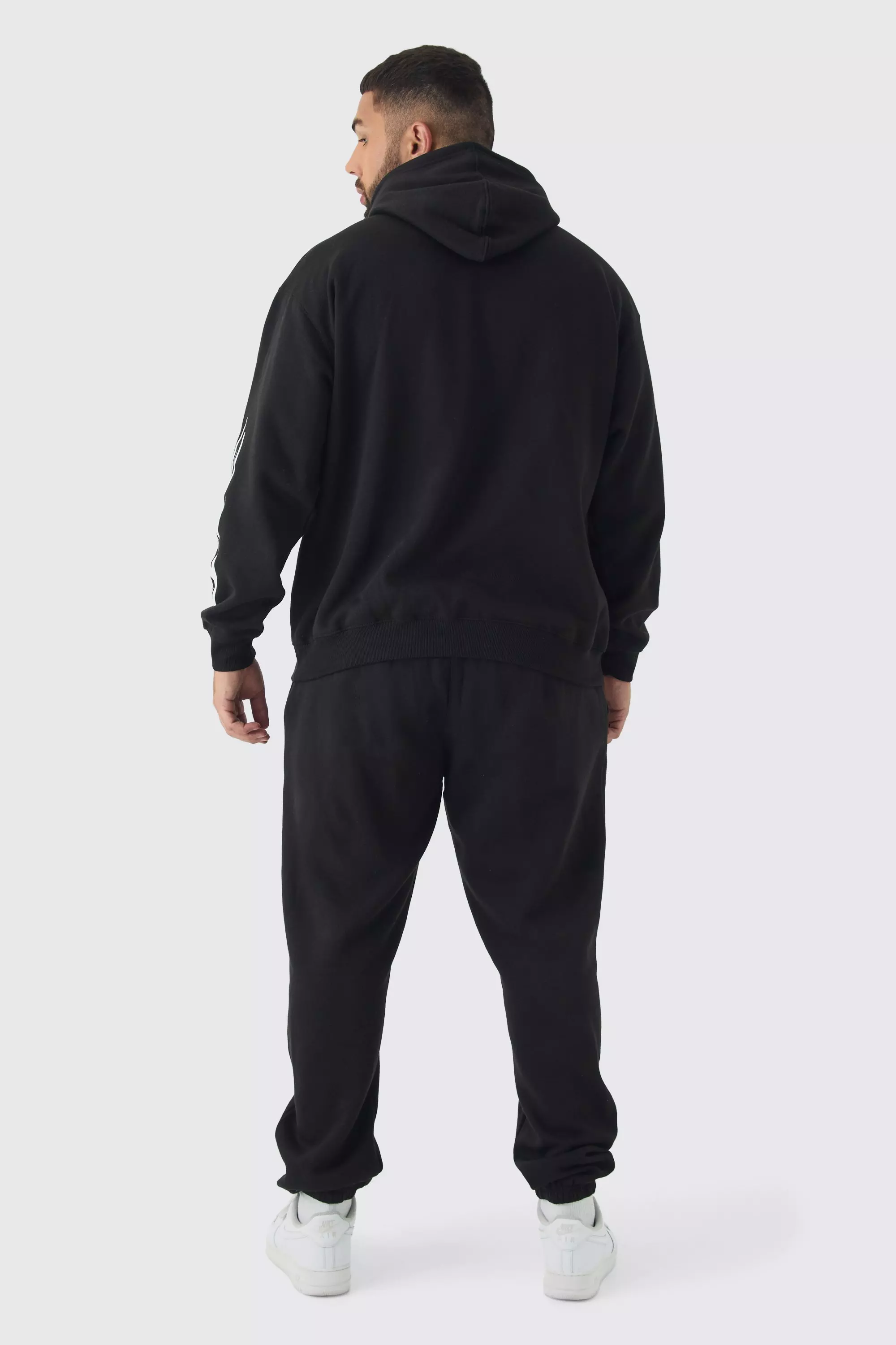Plus Pour Homme Cross Print Tracksuit in Black boohooMAN DE