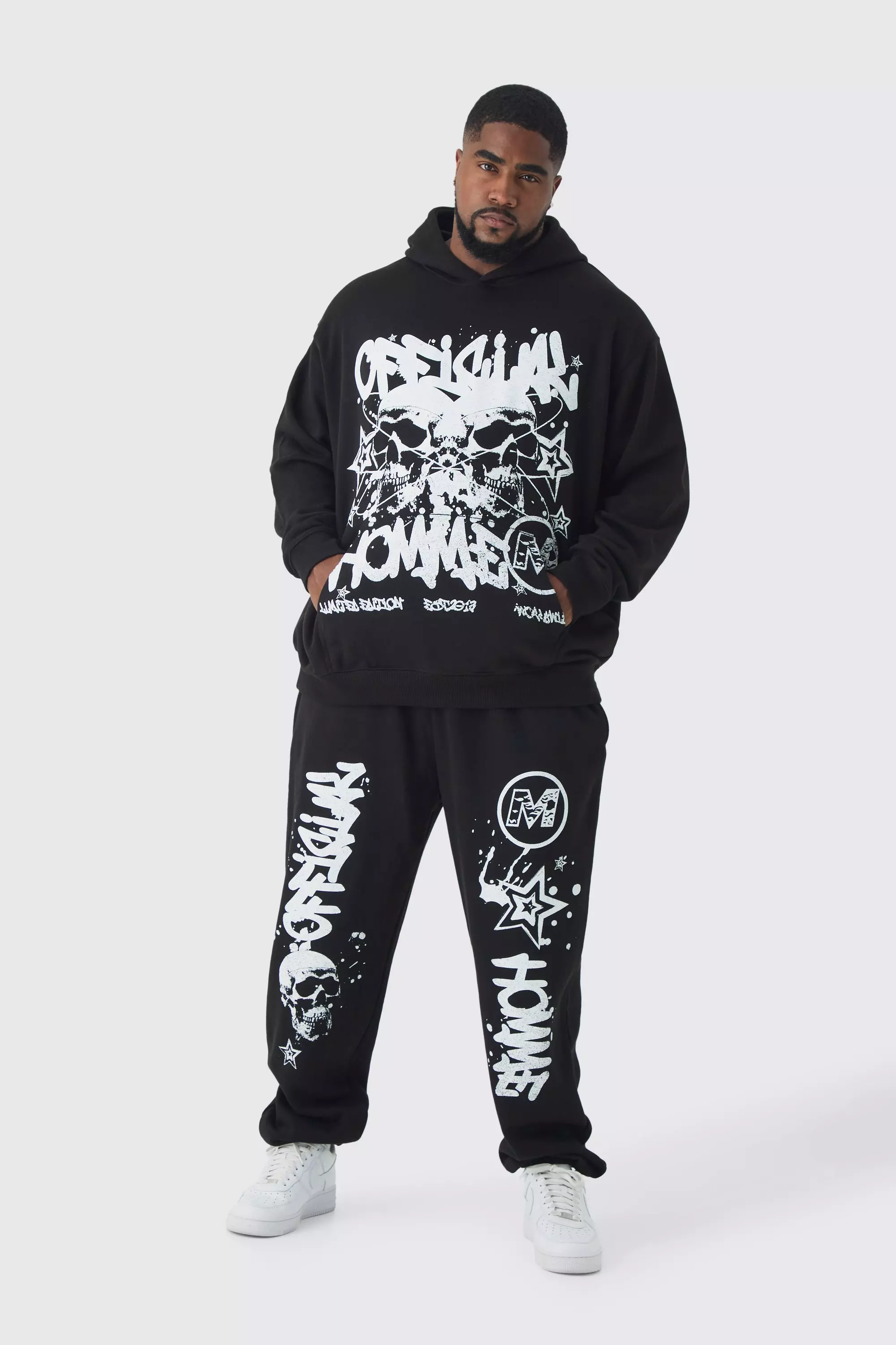 Plus Official Homme Skull Print Oversized Tracksuit in Black Black