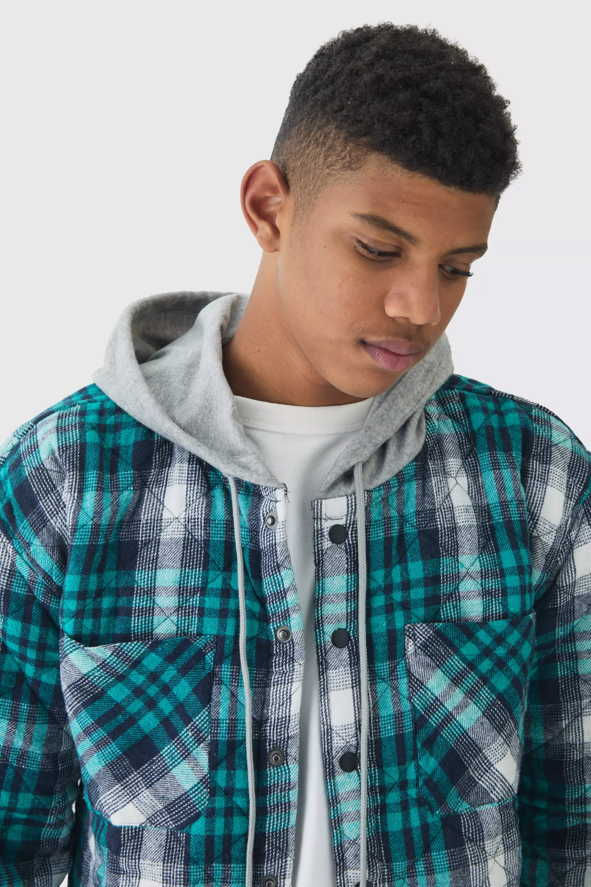 Tall kariertes Homme Overshirt aus Jersey, Dark green alternatives Bild
