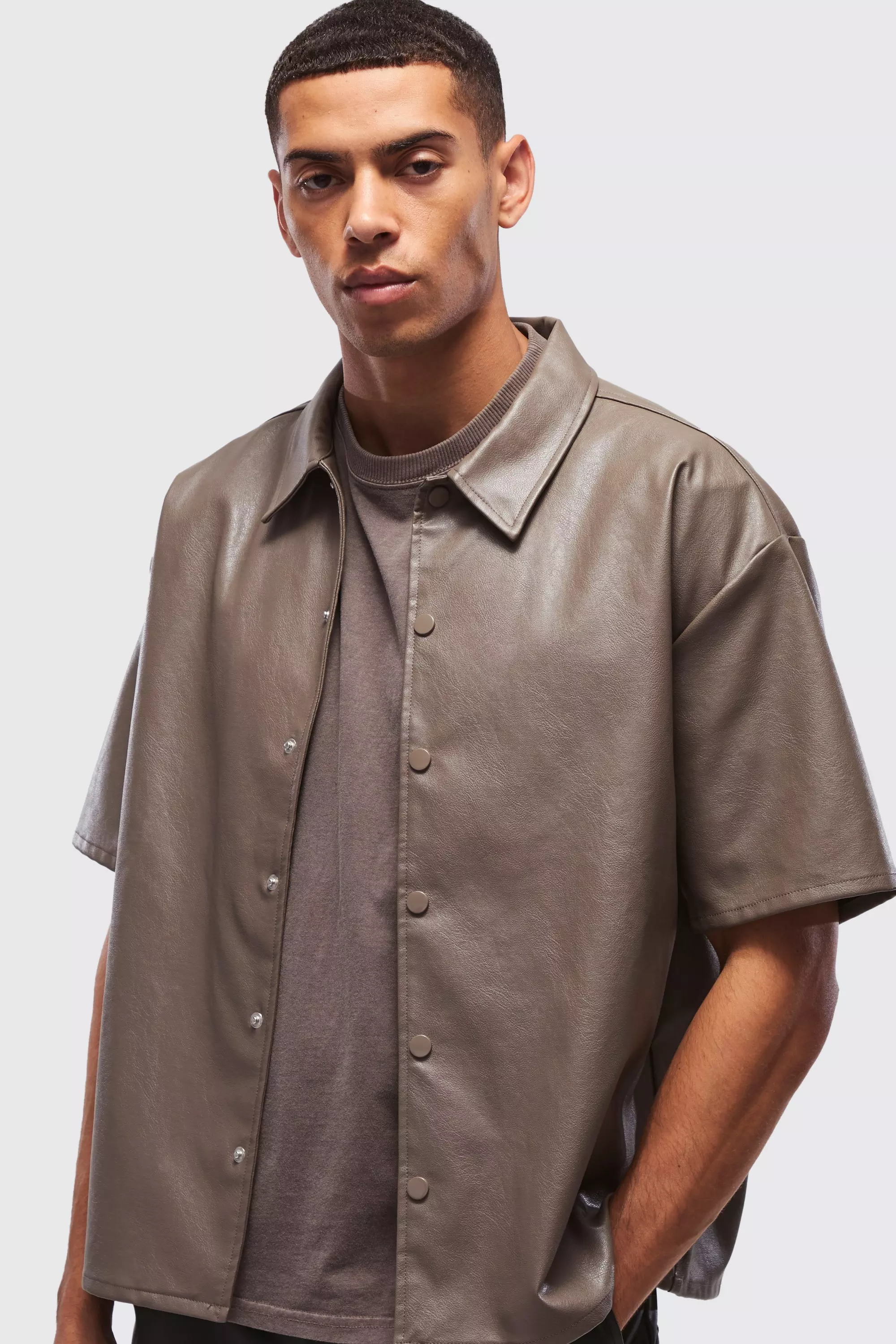 Taupe Oversized 01 PU Shirt alternative image