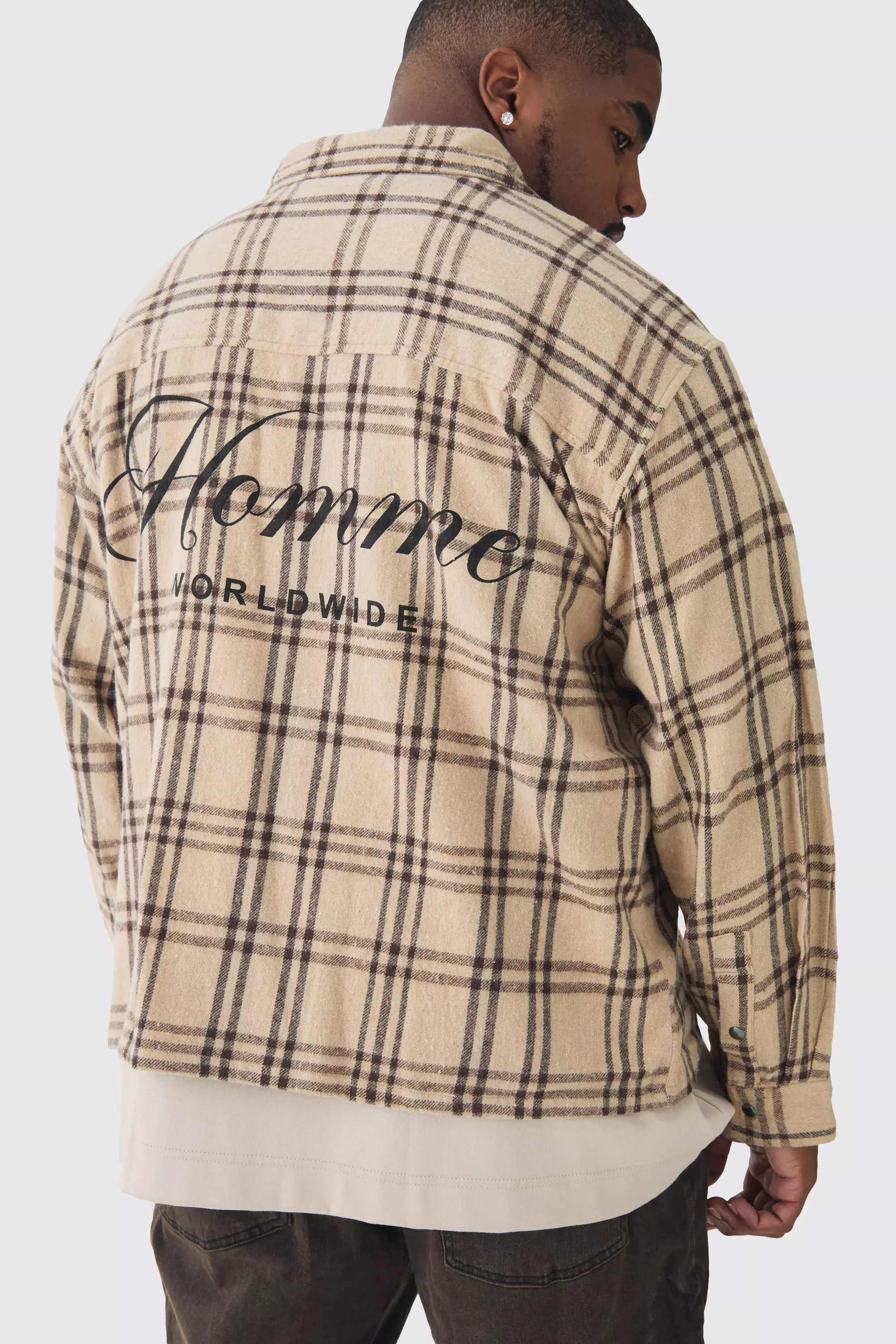 Ecru Plus Homme Back Print Checked Shirt alternative image