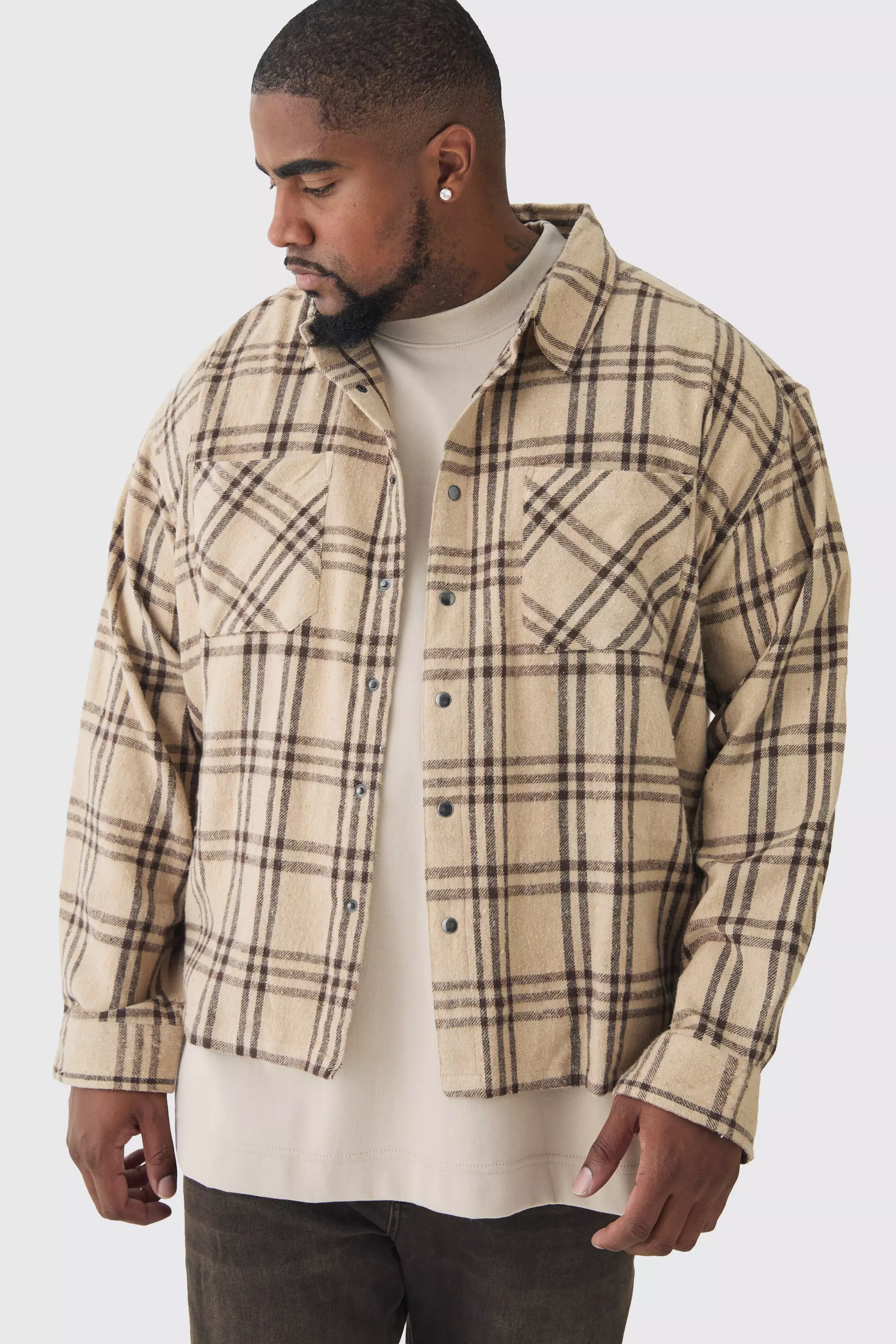 Ecru Plus Homme Back Print Checked Shirt alternative image