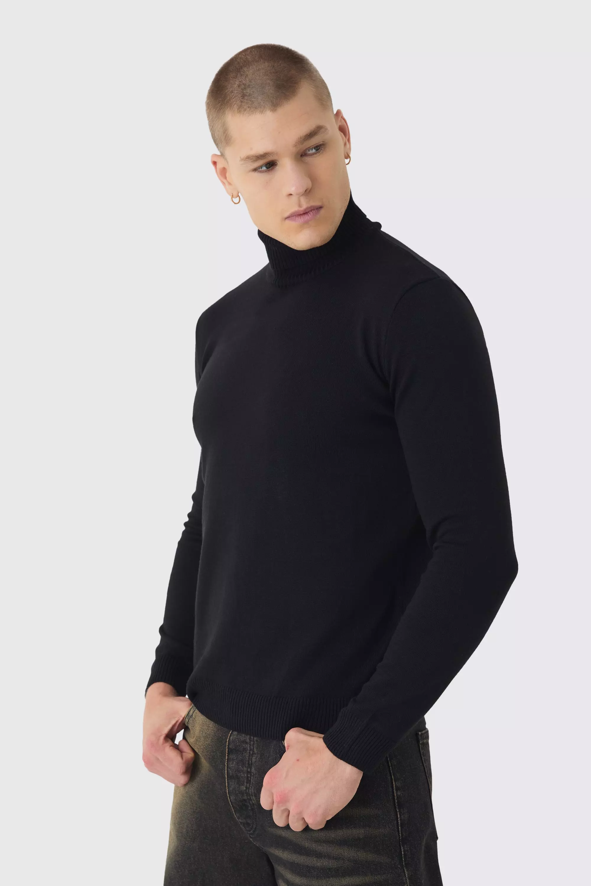 Black Long Sleeve Roll Neck Jumper In Black