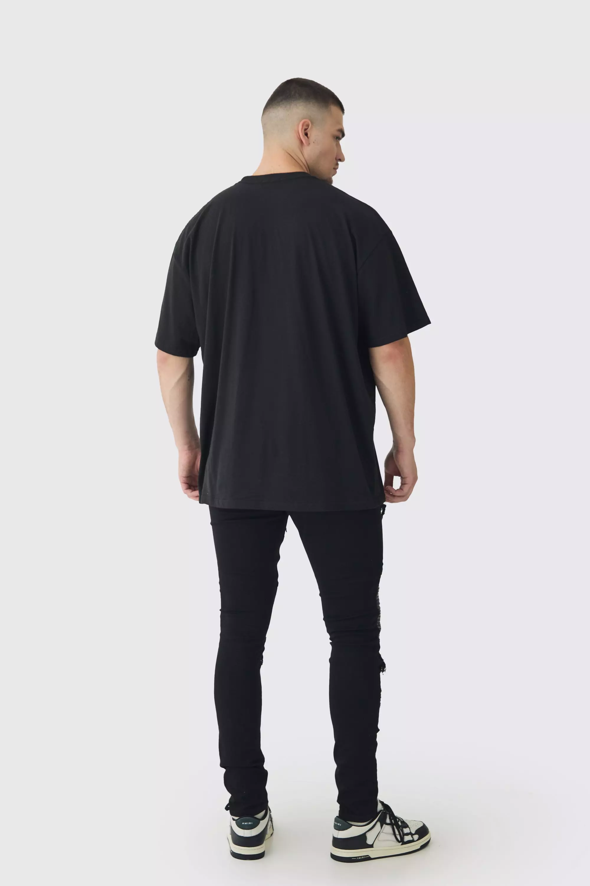 True black Tall Distressed Raw Hem Skinny Biker Jeans alternative image
