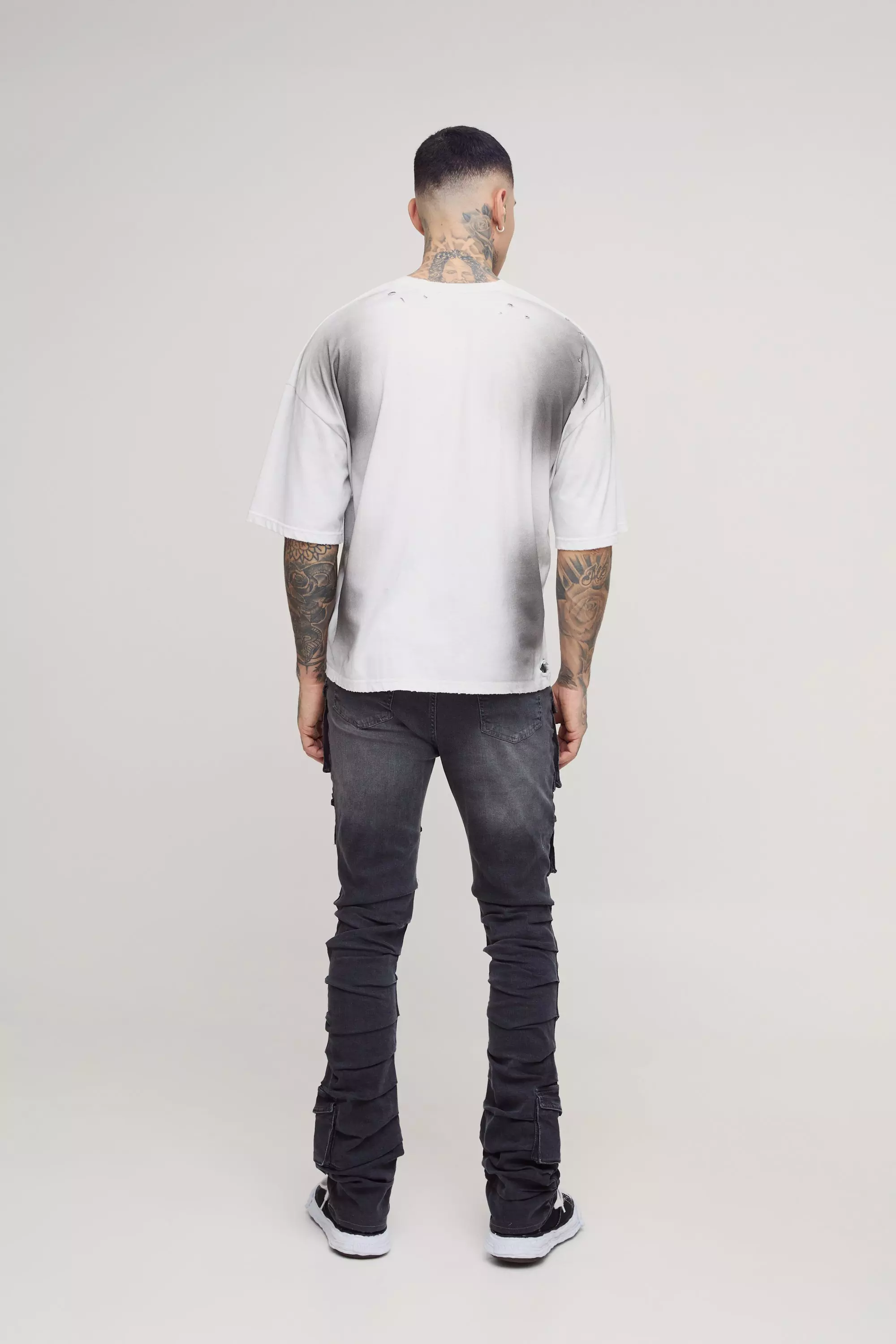 Tall Stacked Multi Cargo Pocket Flared Jeans | boohooMAN USA