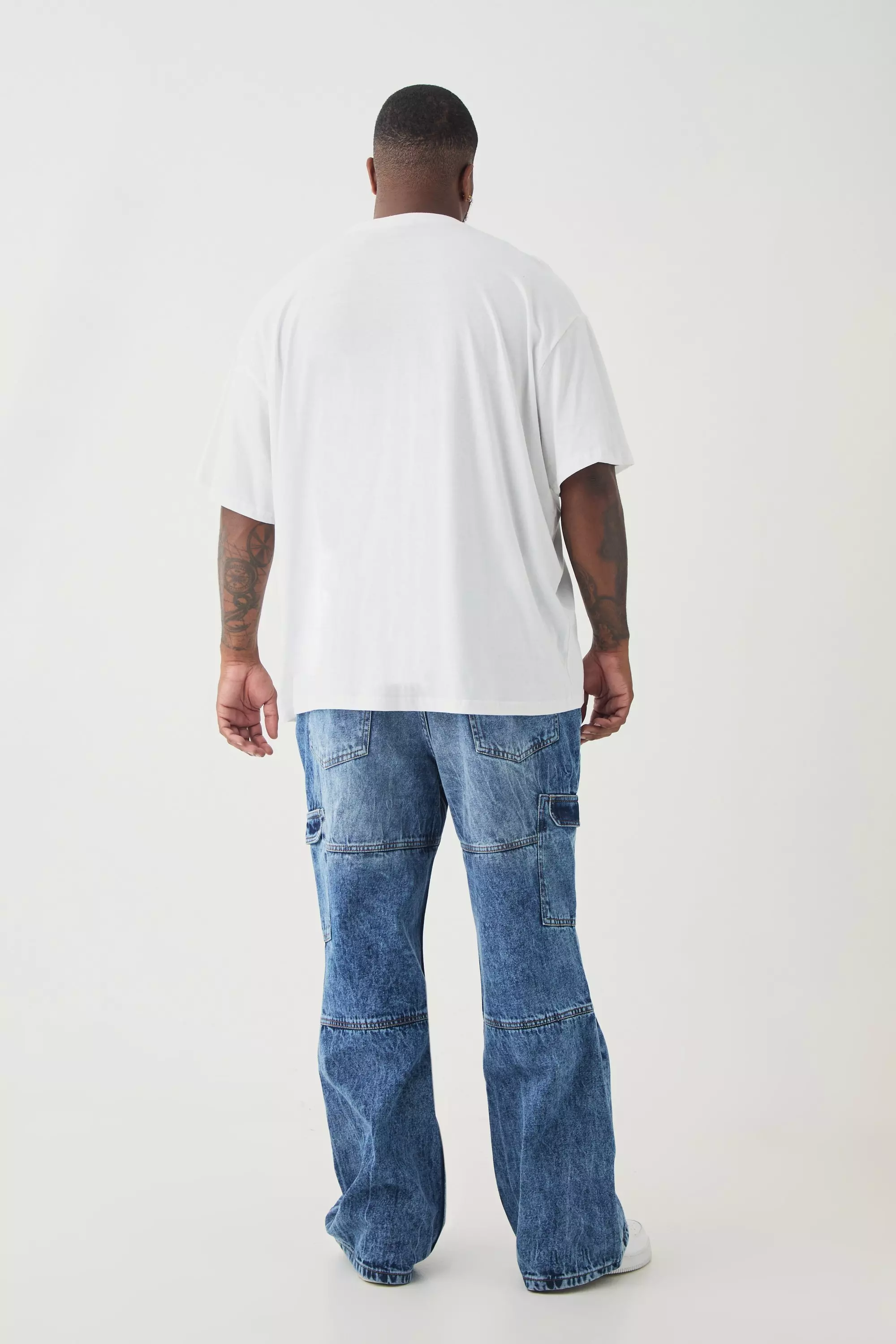 Antique wash Plus Acid Wash Panel Cargo Flared Jeans alternative image