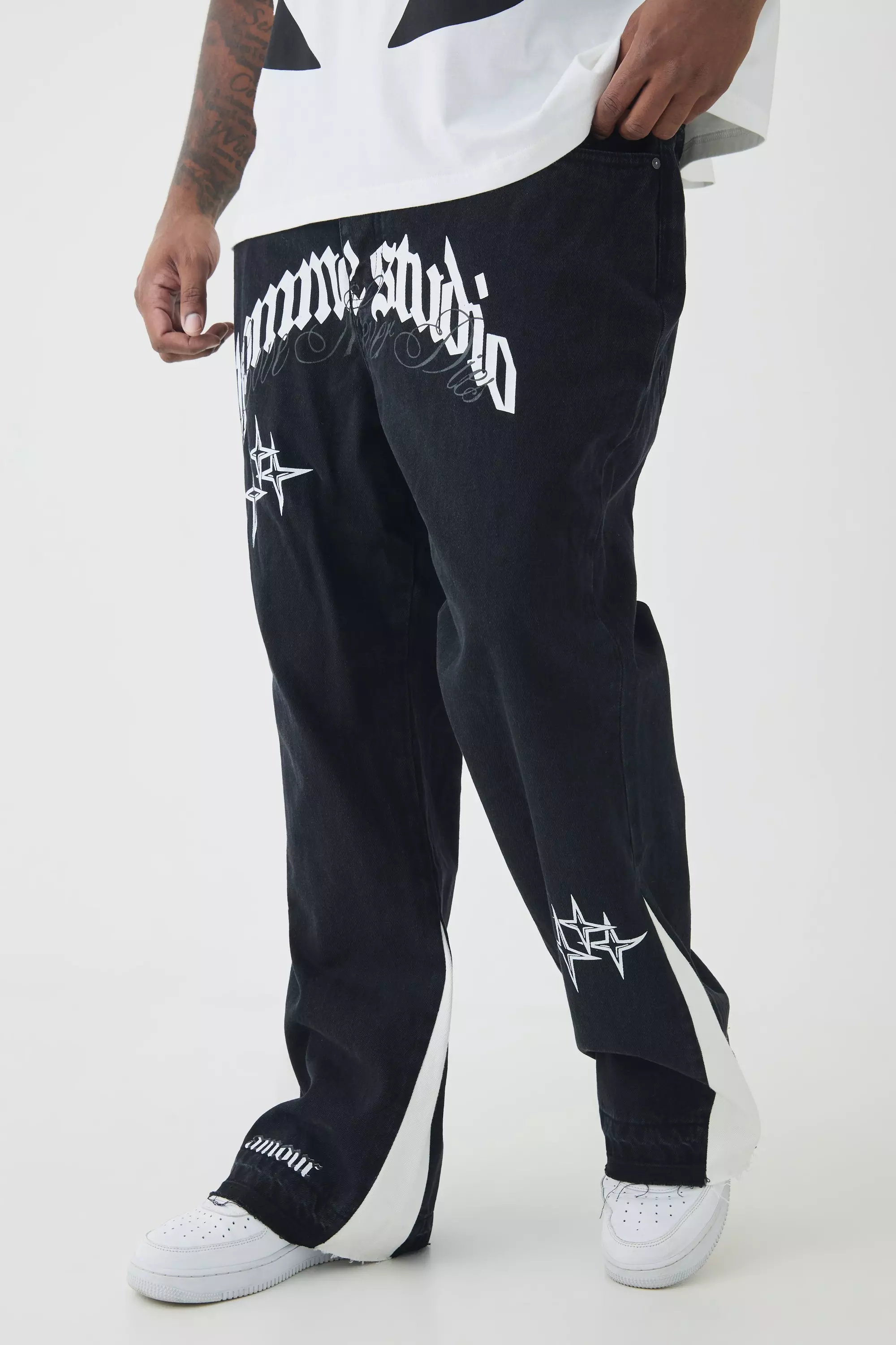Washed black Plus Crotch Applique Gusset Detail Flared Jeans alternative image