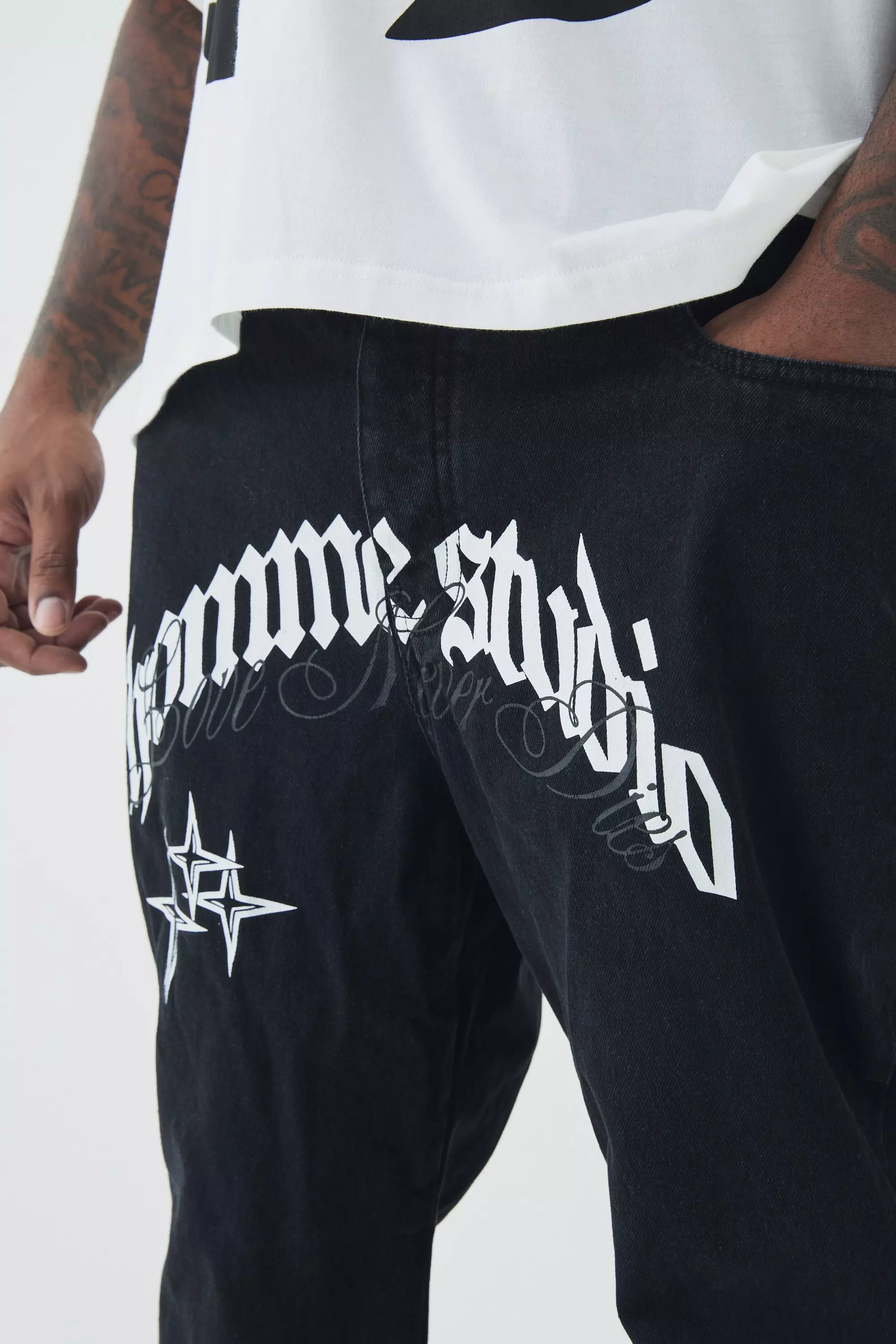 Washed black Plus Crotch Applique Gusset Detail Flared Jeans alternative image