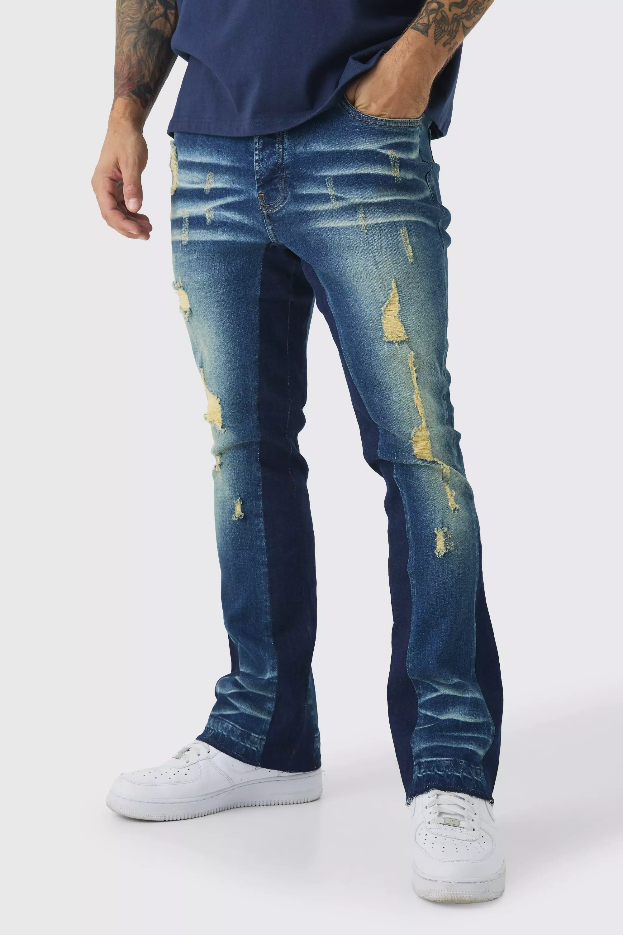 Antique blue Skinny Stretch Gusset Detail Flared Jeans alternative image