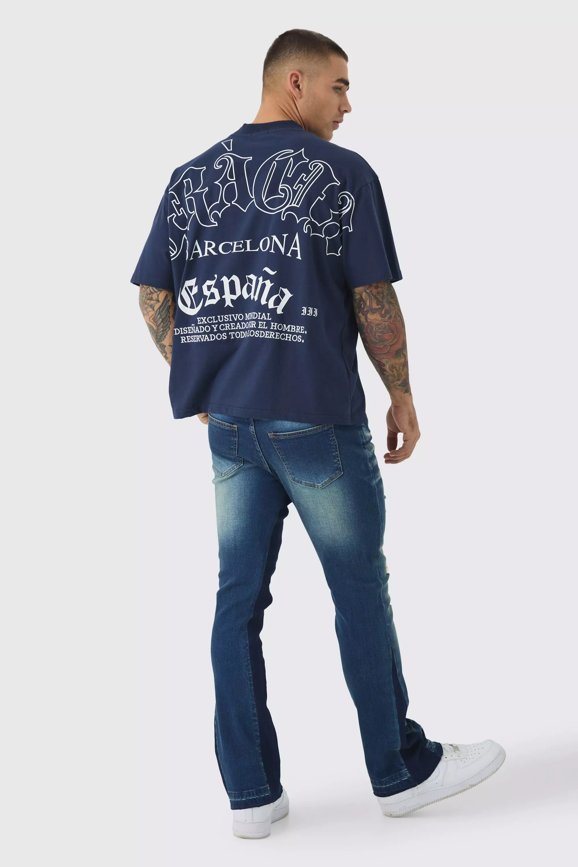 Jeans A Zampa Skinny Fit In Stretch Con Inserti, Antique blue immagine alternativa