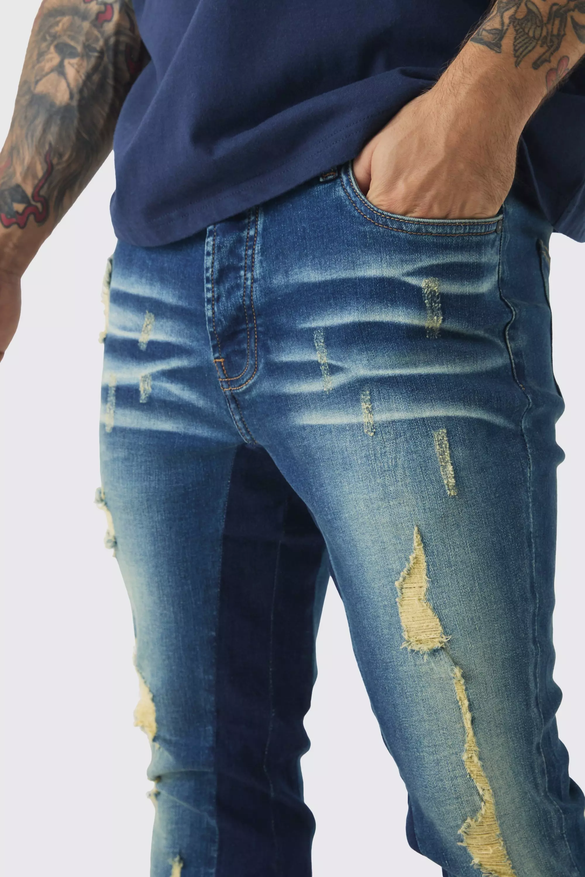 Antique blue Skinny Stretch Gusset Detail Flared Jeans alternative image