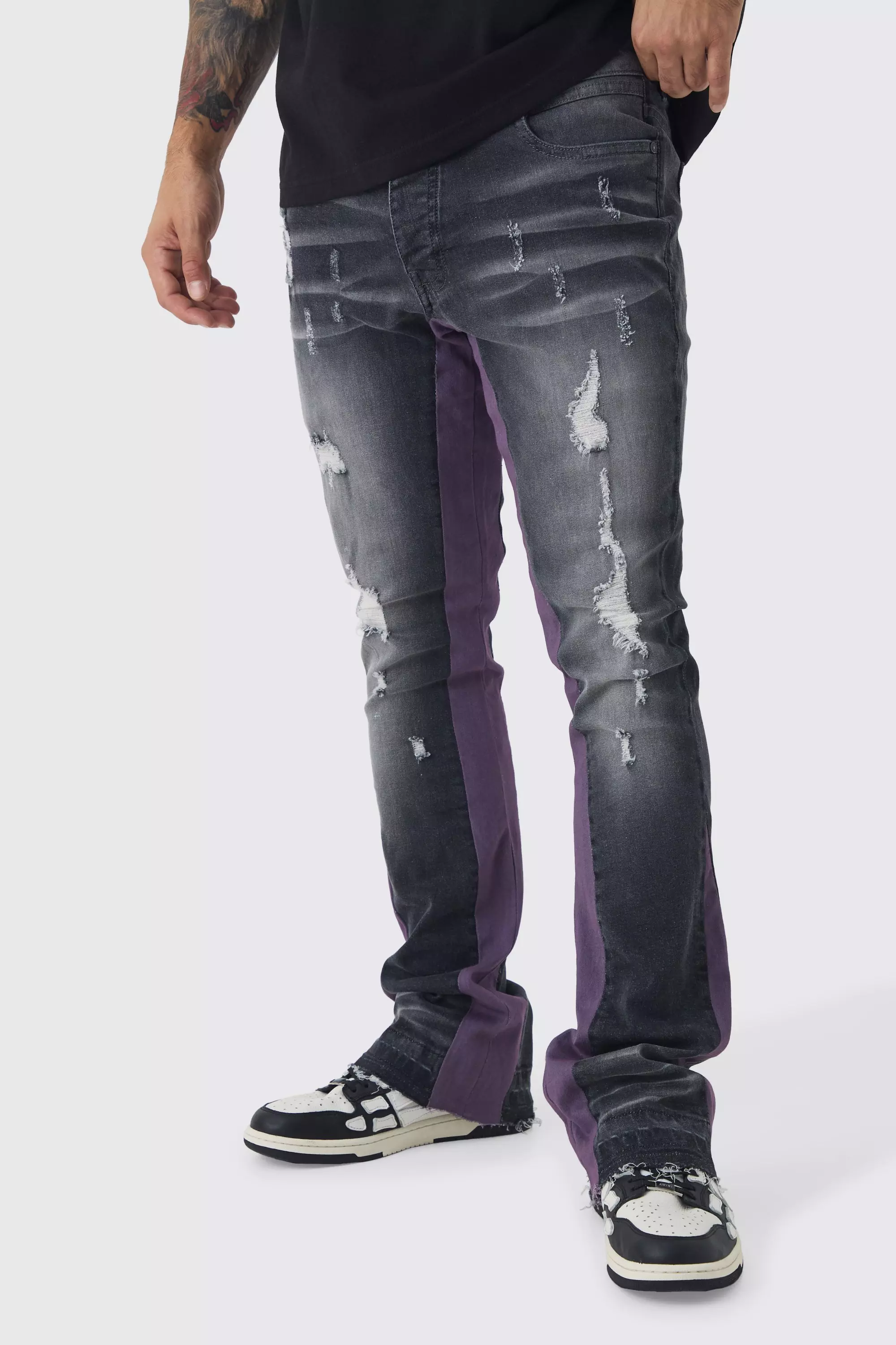 Charcoal Skinny Stretch Gusset Detail Flared Jeans alternative image