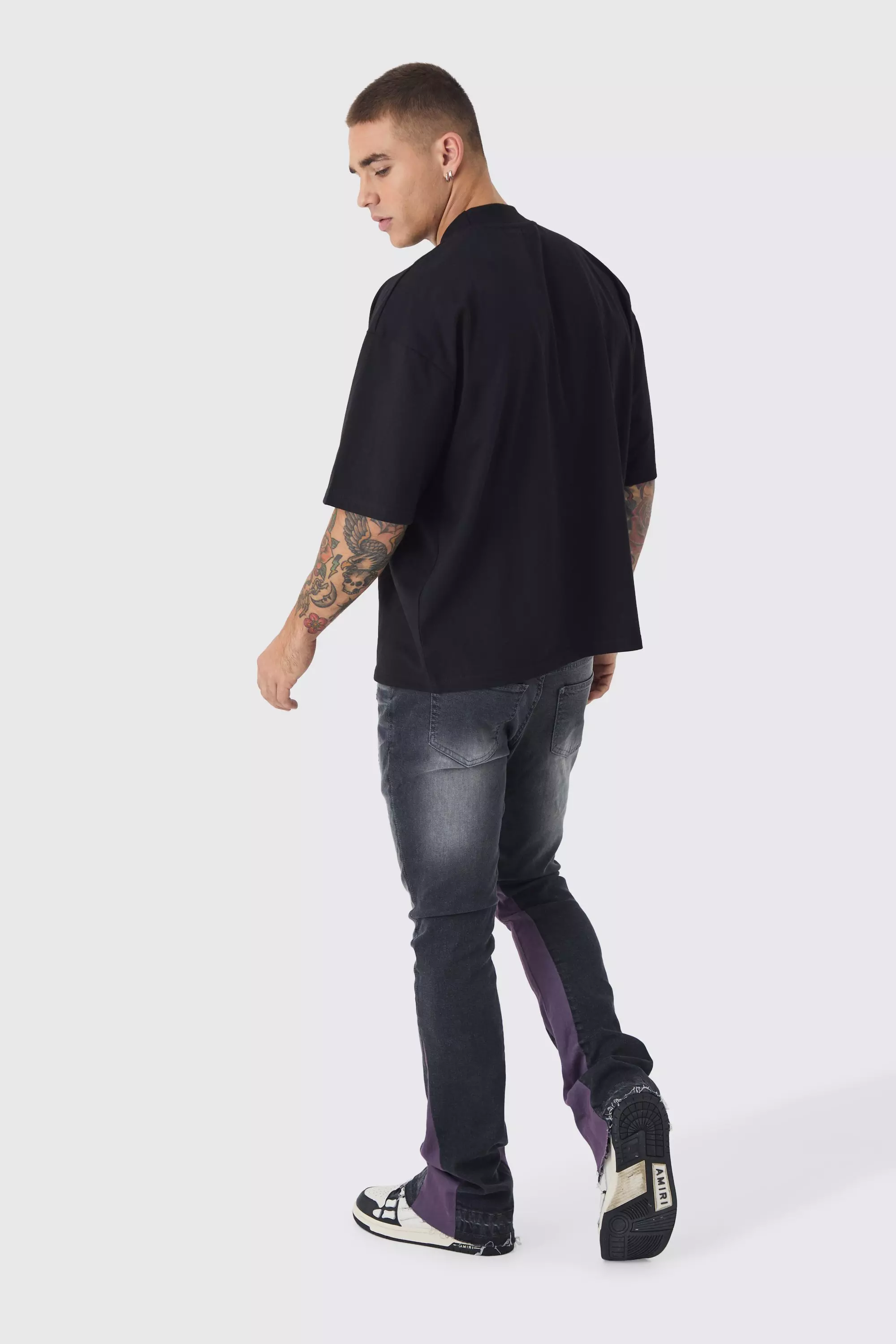 Charcoal Skinny Stretch Gusset Detail Flared Jeans alternative image