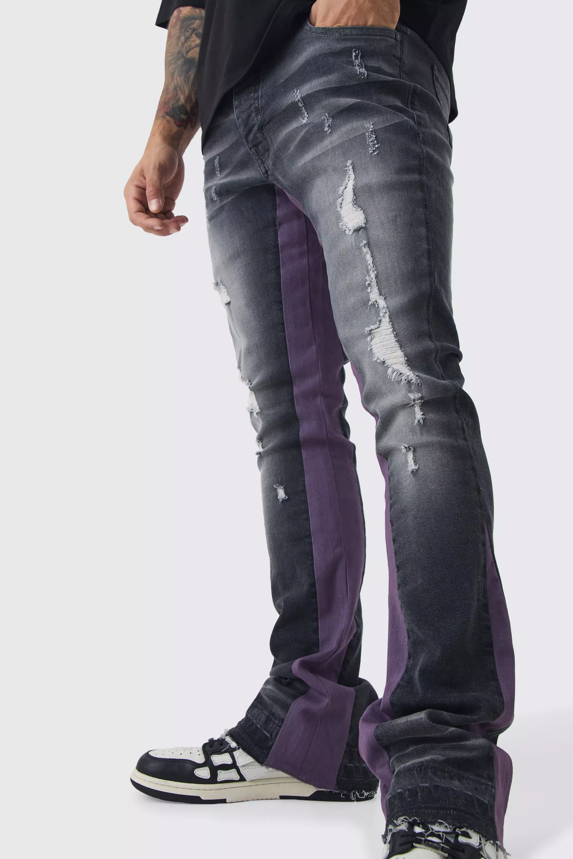 Charcoal Skinny Stretch Gusset Detail Flared Jeans alternative image