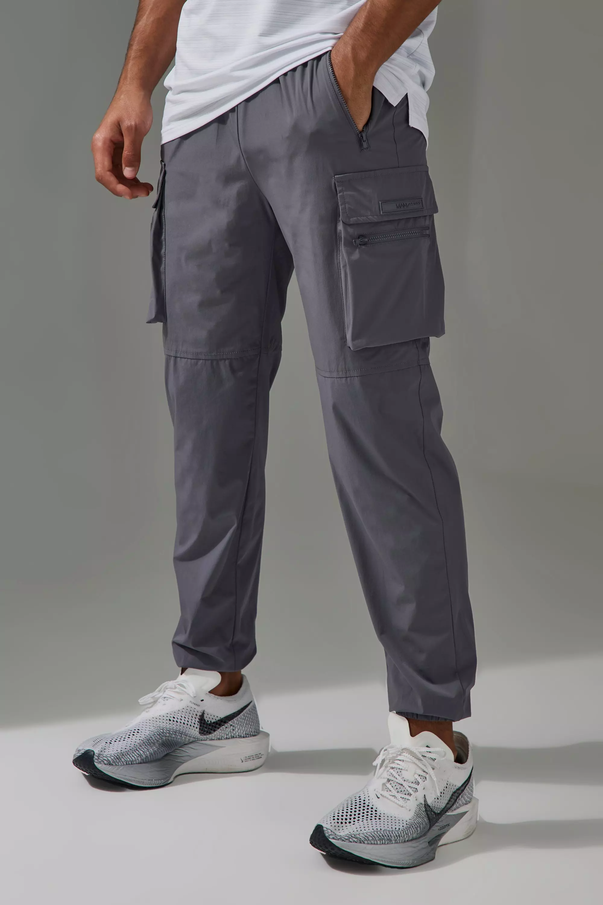 Man Active Cargo Cuffed Reg Fit Sweatpants Charcoal