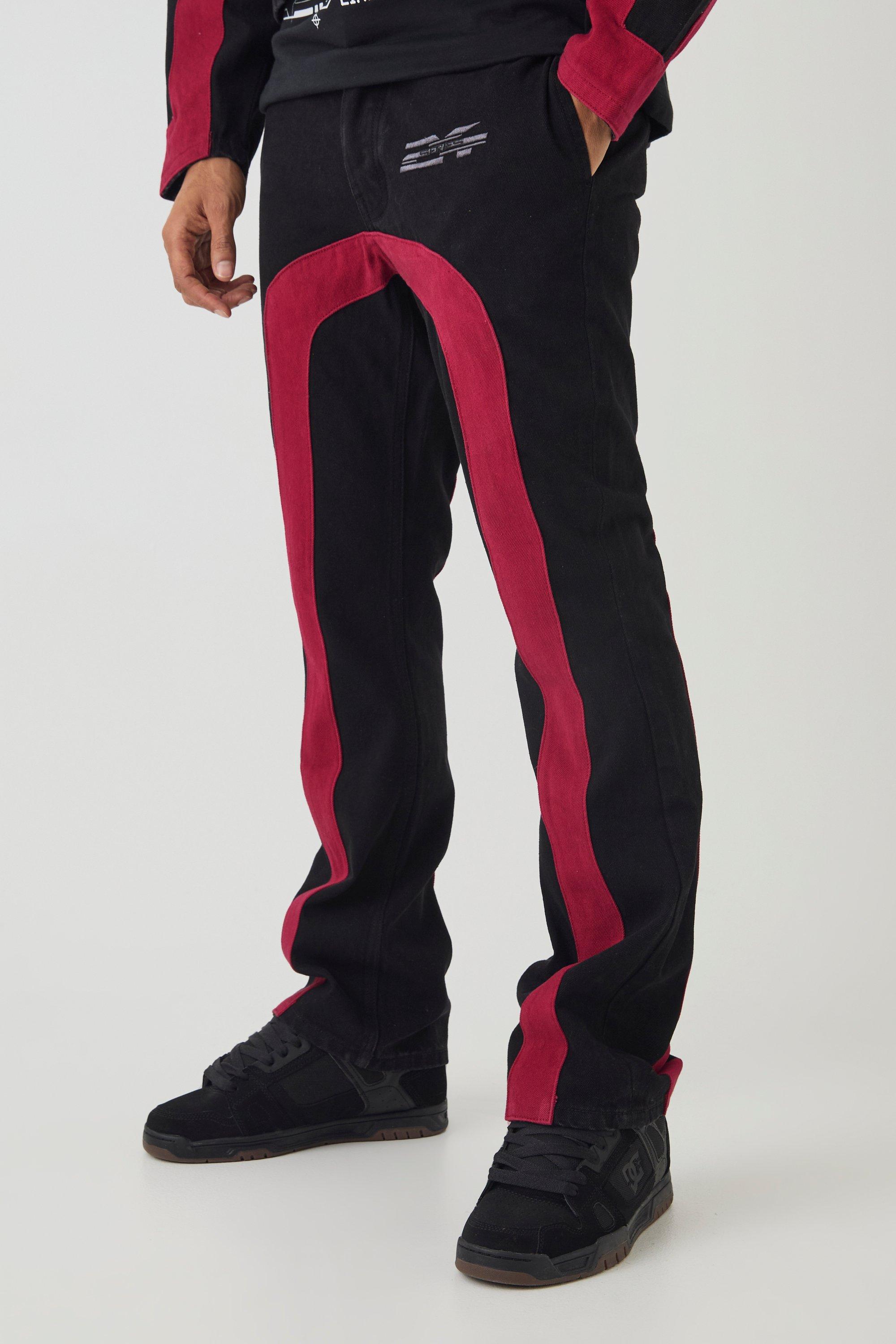 Black Slim Flared Moto Embroidered Jeans