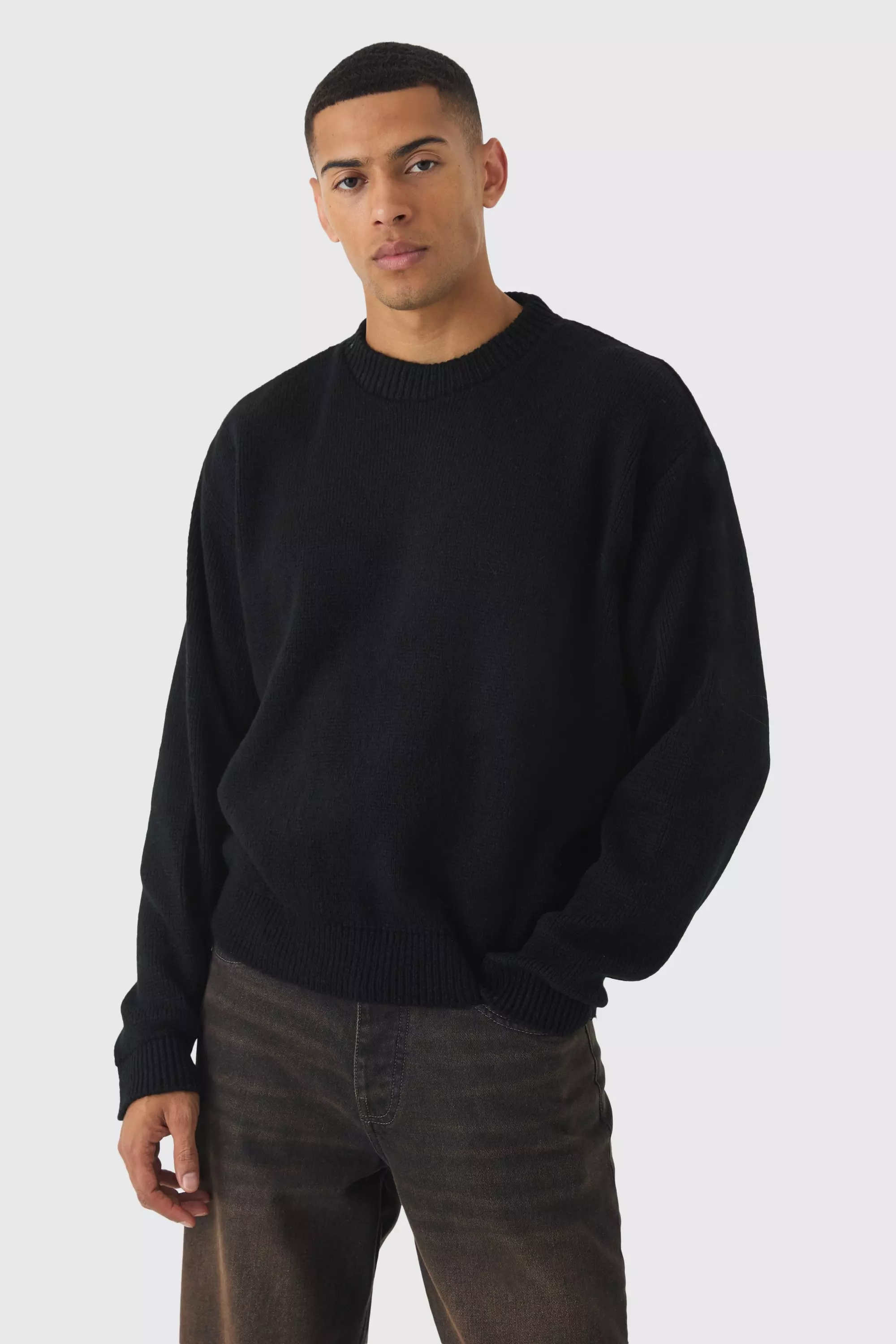 Oversized Boxy Brushed Knitted Sweater Black