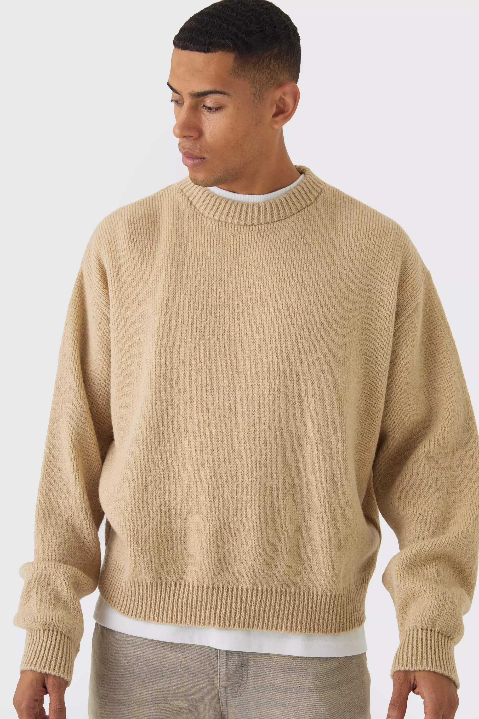 Oversized Boxy Brushed Knitted Sweater Sand