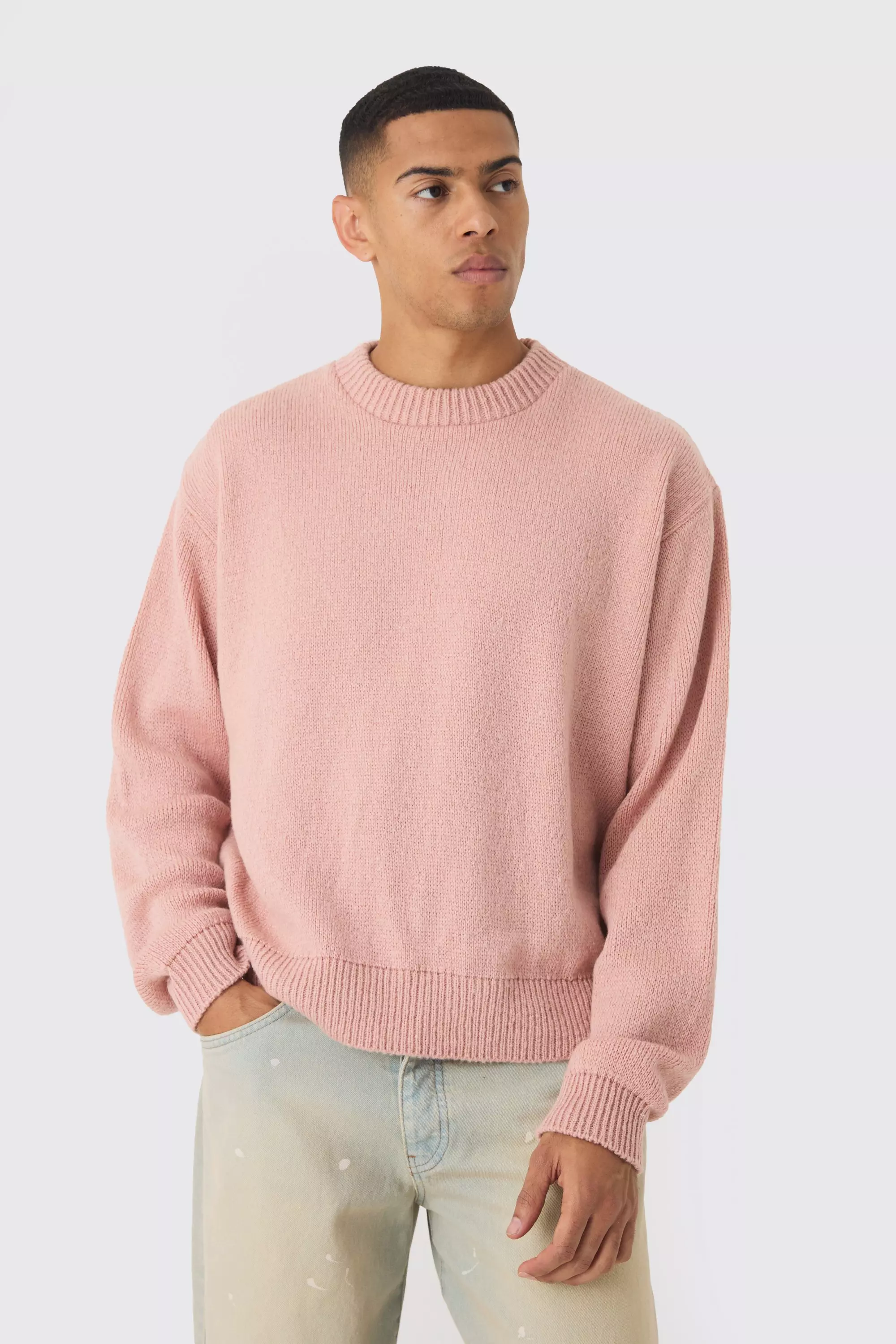 Oversized Boxy Brushed Knitted Sweater Pink