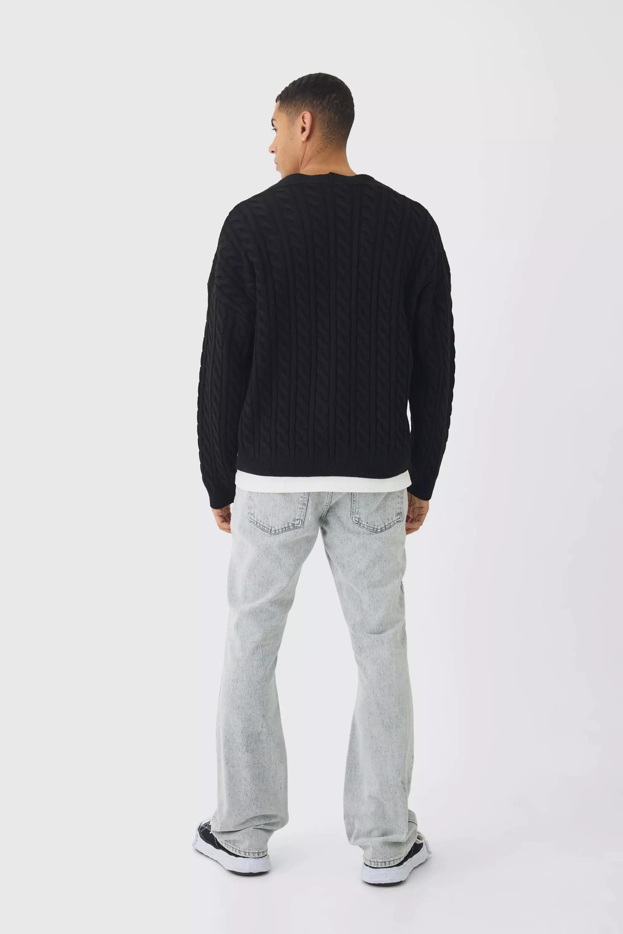Black Oversized Boxy Cable Knit Cardigan alternative image