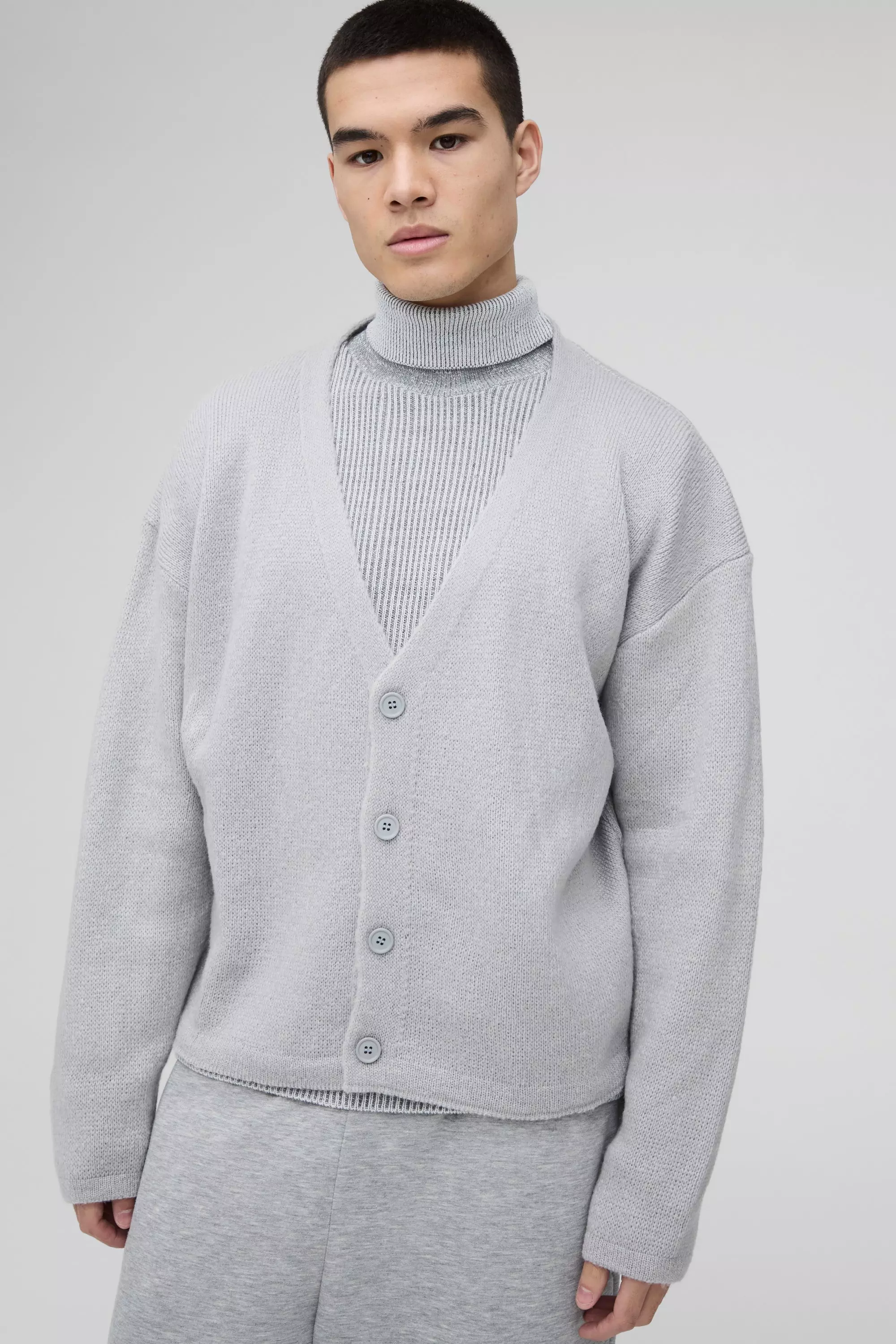 Light grey Oversized Boxy Knitted Cardigan alternative image