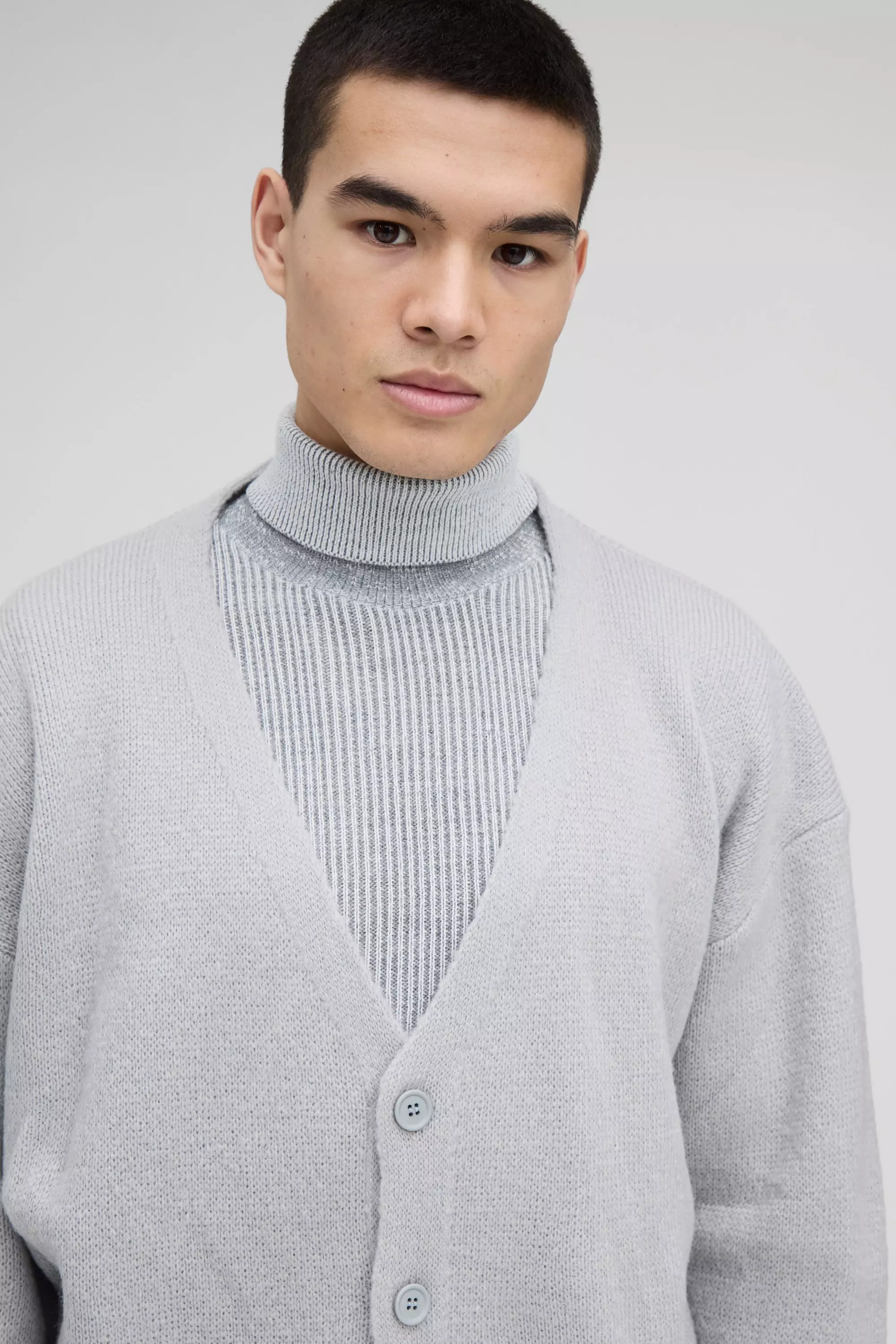 Light grey Oversized Boxy Knitted Cardigan alternative image