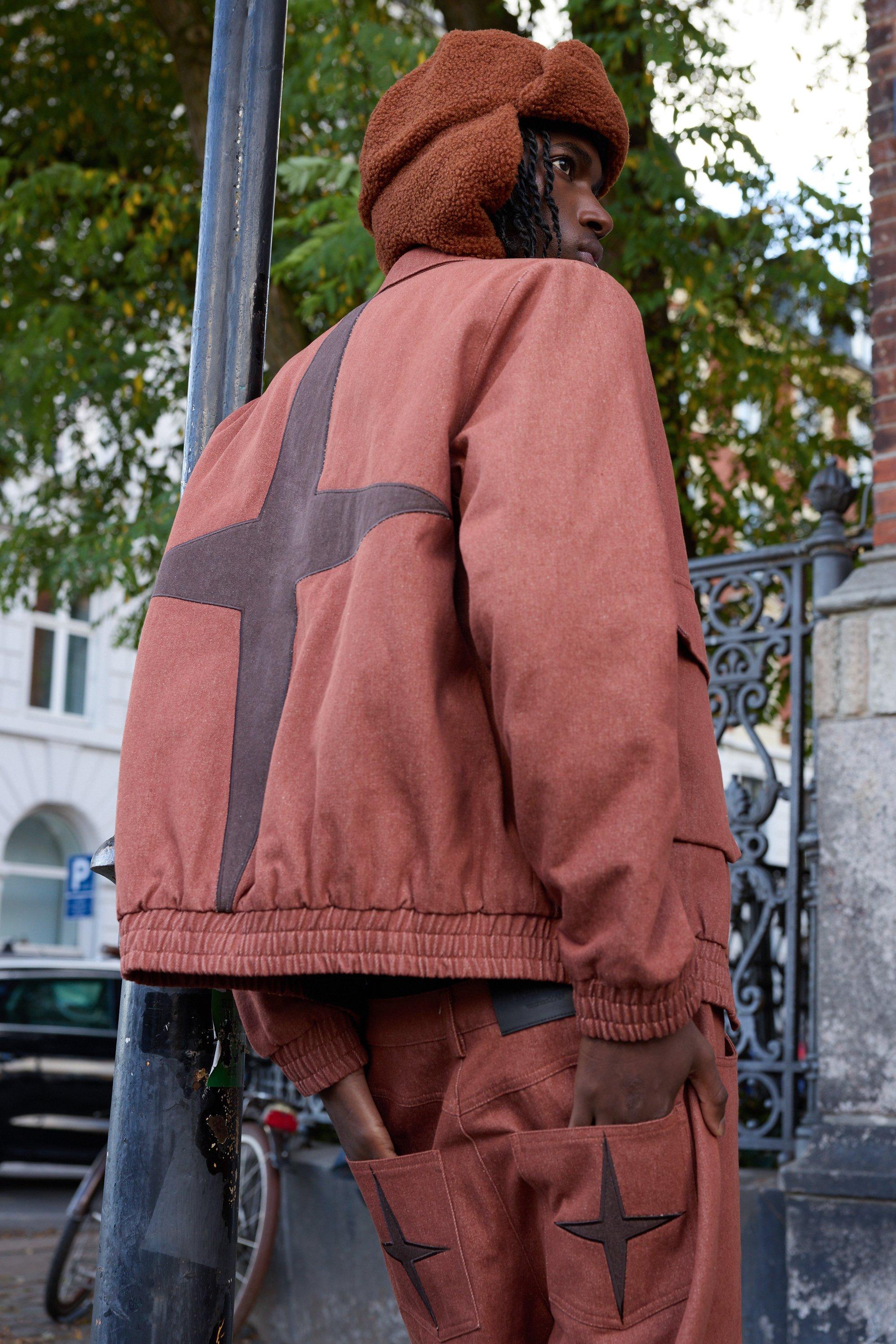 Bomber oversize en jean à écusson étoile, Brown