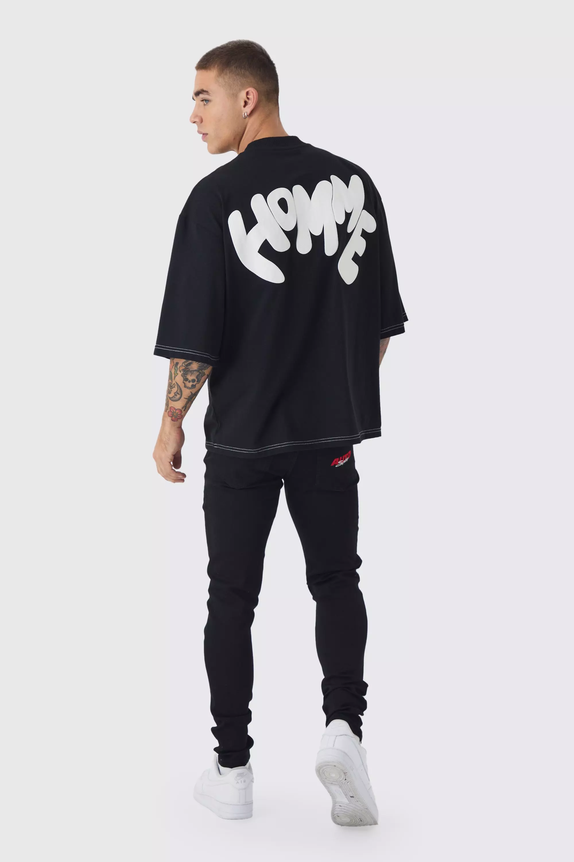 Black Stretch Skinny Jeans Met Moto Badge alternatieve afbeelding