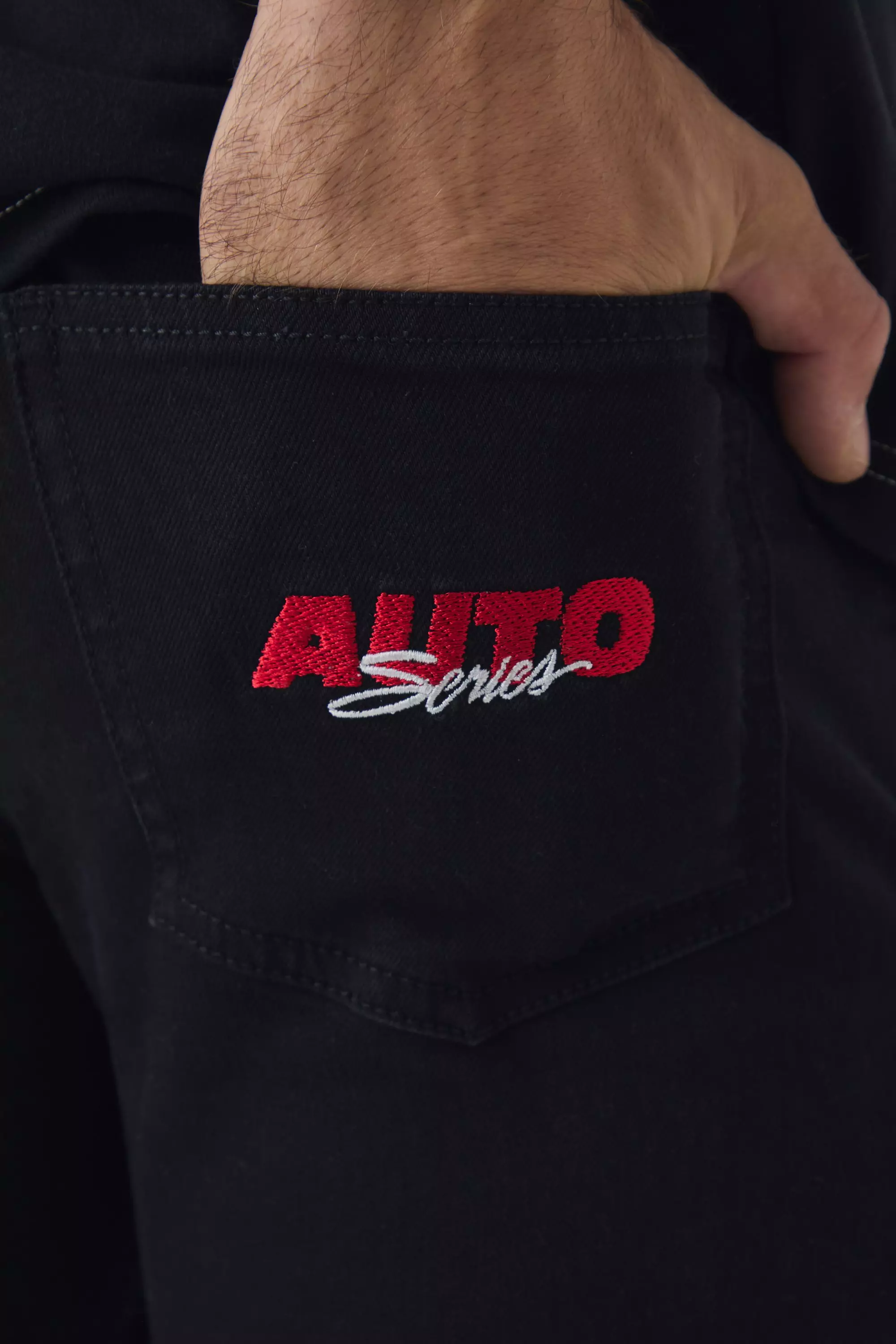 Black Stretch Skinny Jeans Met Moto Badge alternatieve afbeelding