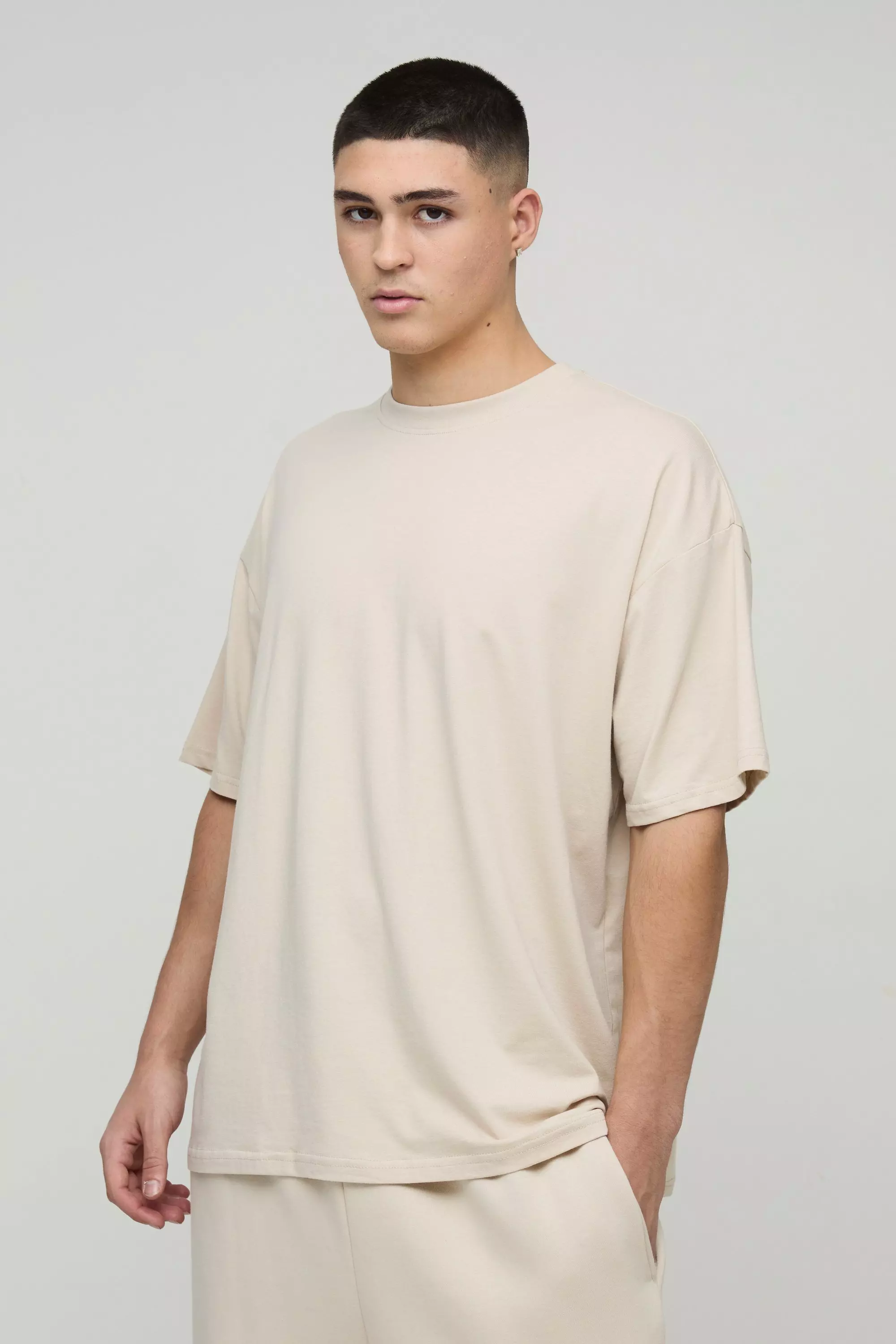 Premium Oversized Modal Content T-shirt Stone