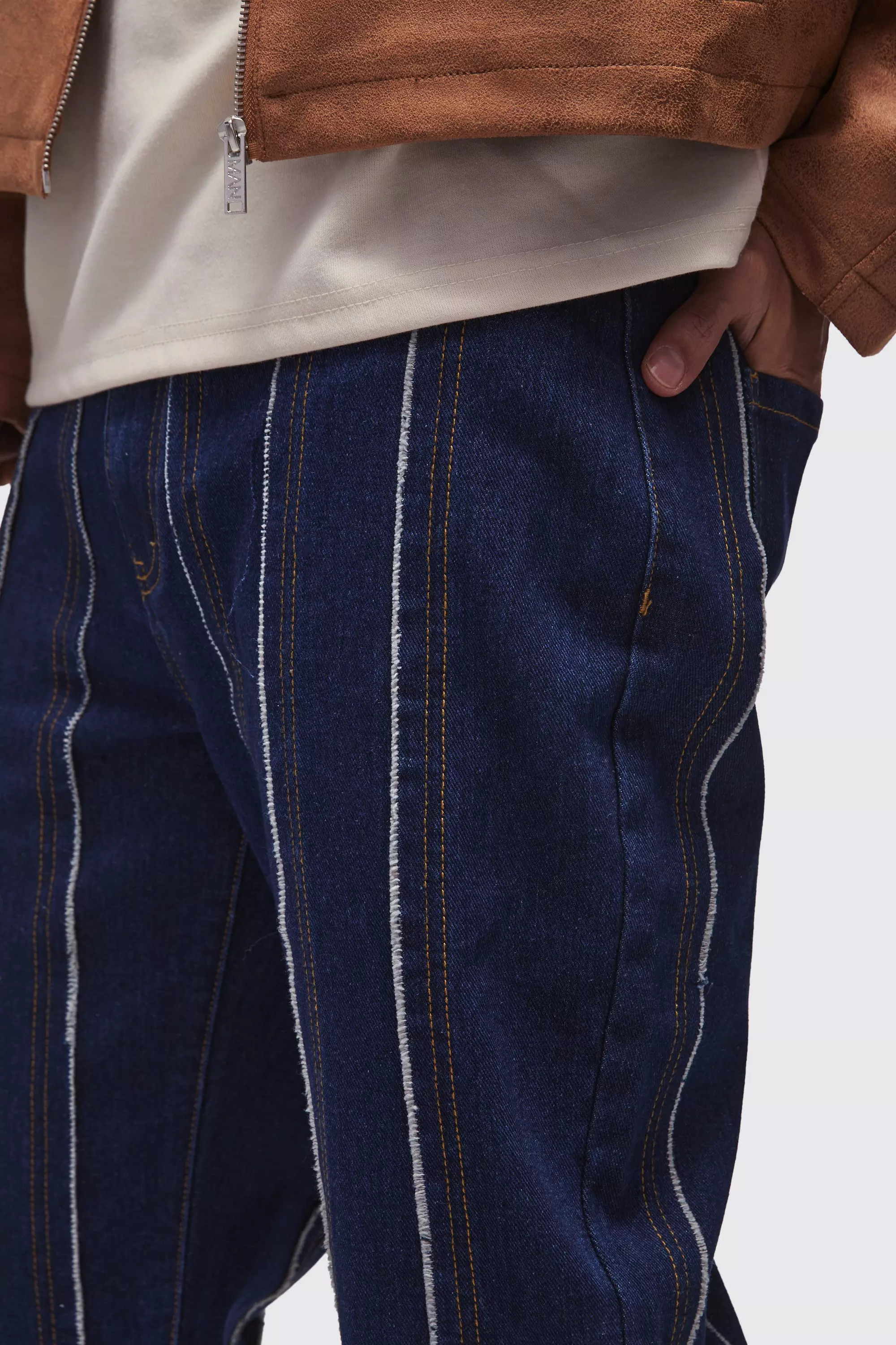 Jean flare large à coutures apparentes, Indigo autre image