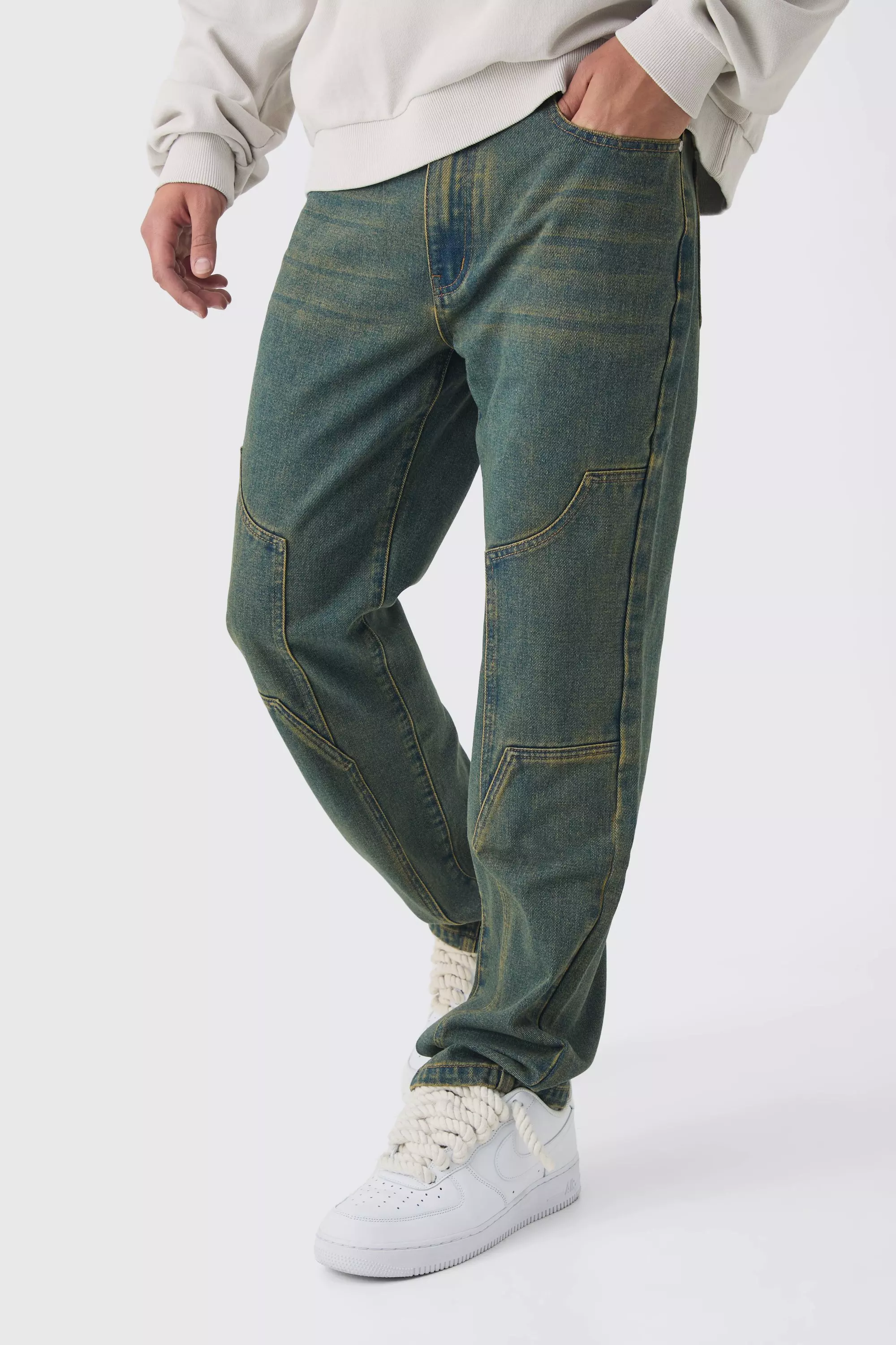 Jeans Dritti Con Pannelli Stile Carpenter, Antique blue immagine alternativa