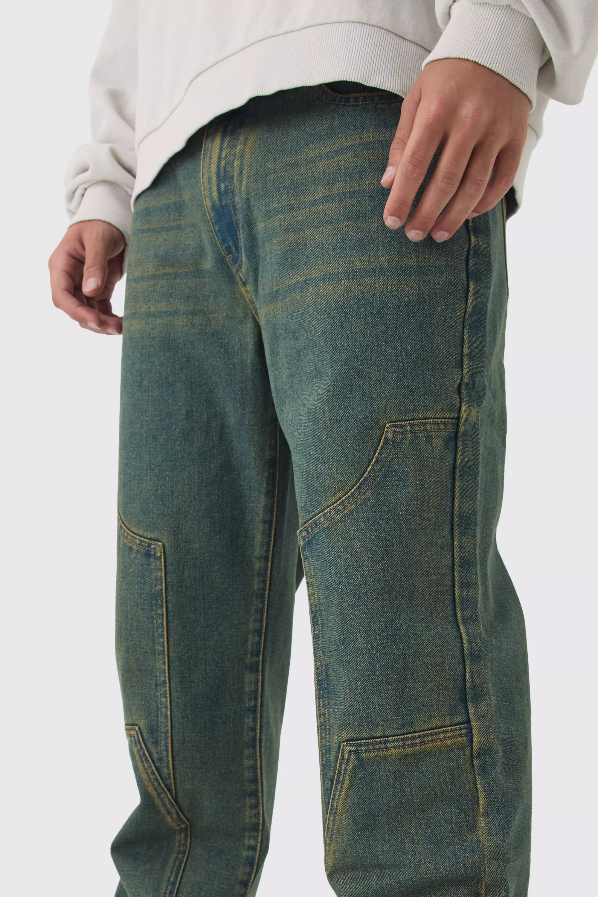 Jeans Dritti Con Pannelli Stile Carpenter, Antique blue immagine alternativa