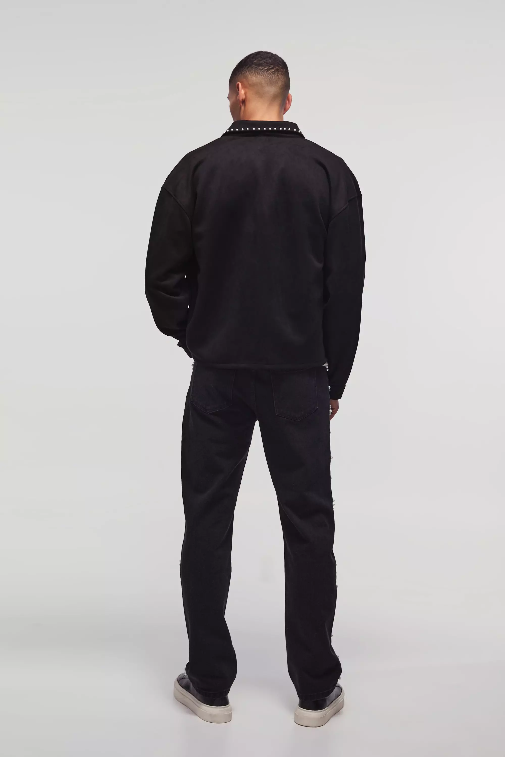 Gerade Jeans mit Perlen, Washed black alternatives Bild