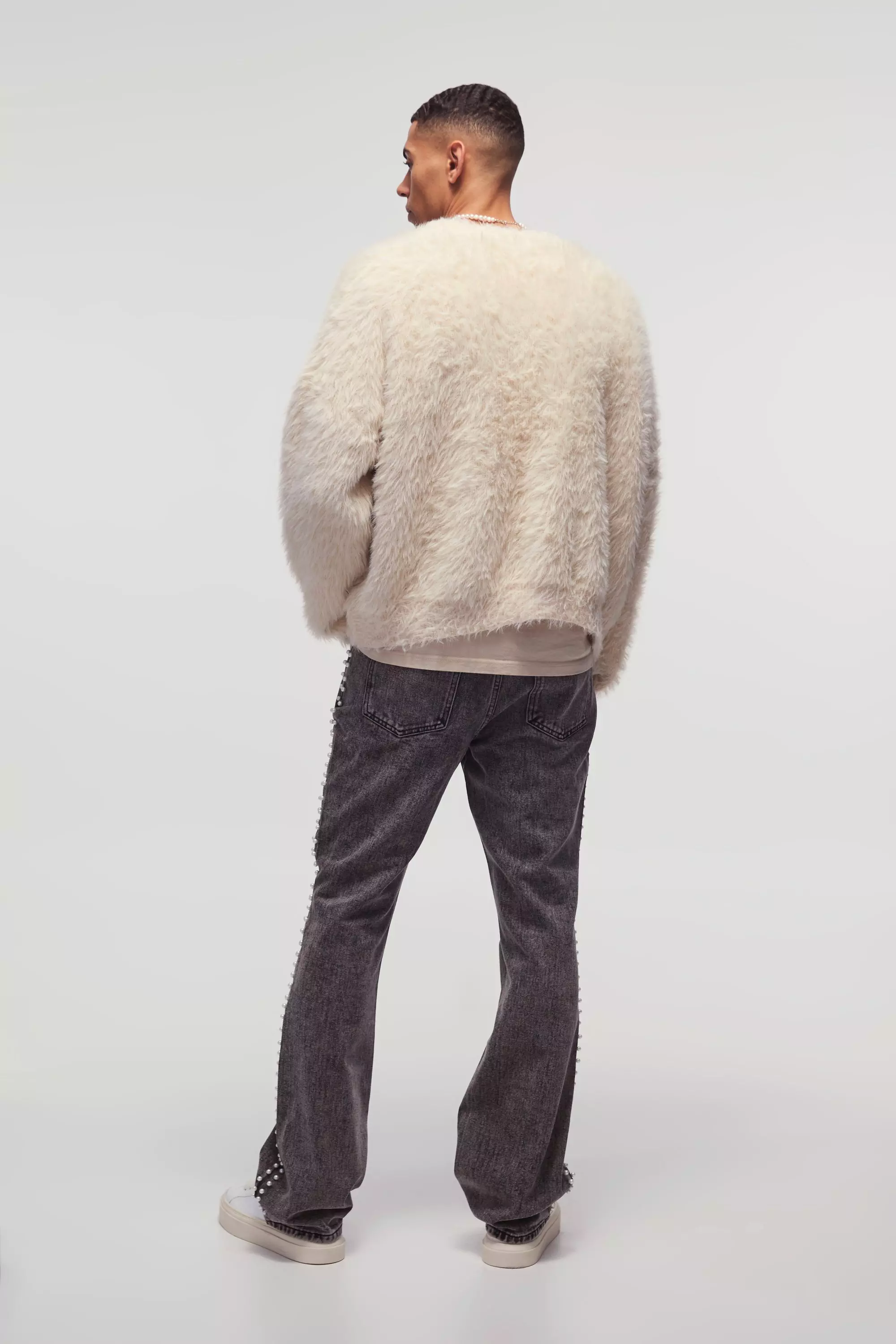 Jeans A Zampa Slim Fit Con Perle Laterali, Charcoal immagine alternativa