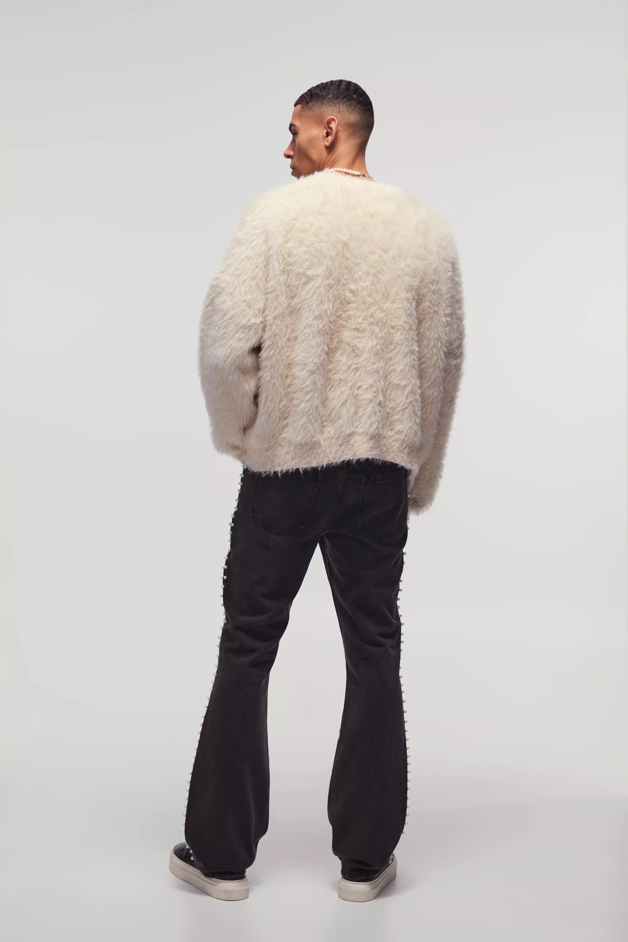 Purple Flared Slim Fit Jeans Met Parel Detail alternatieve afbeelding
