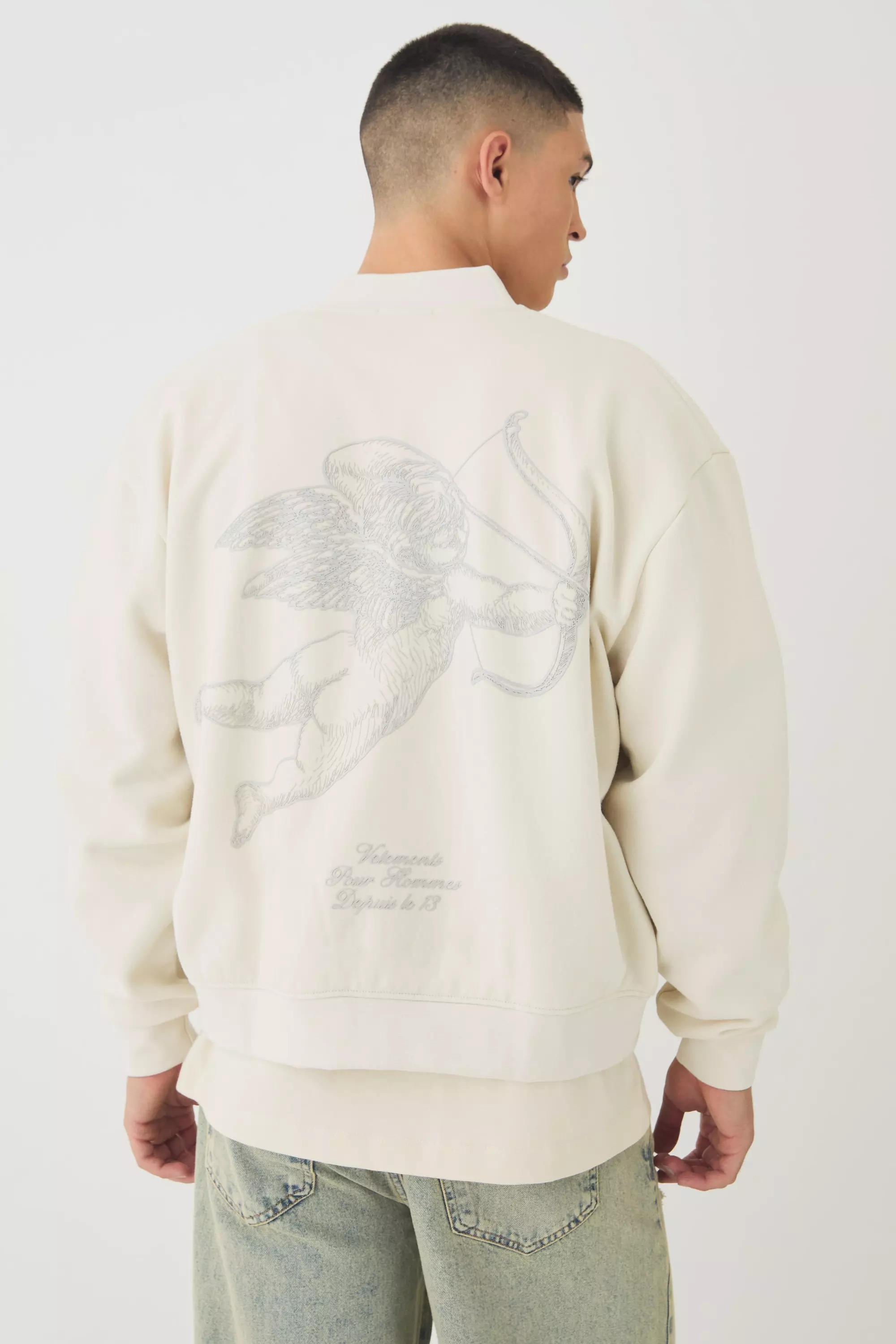 Kastige Oversize Bomberjacke mit Gloss Print, Ecru alternatives Bild