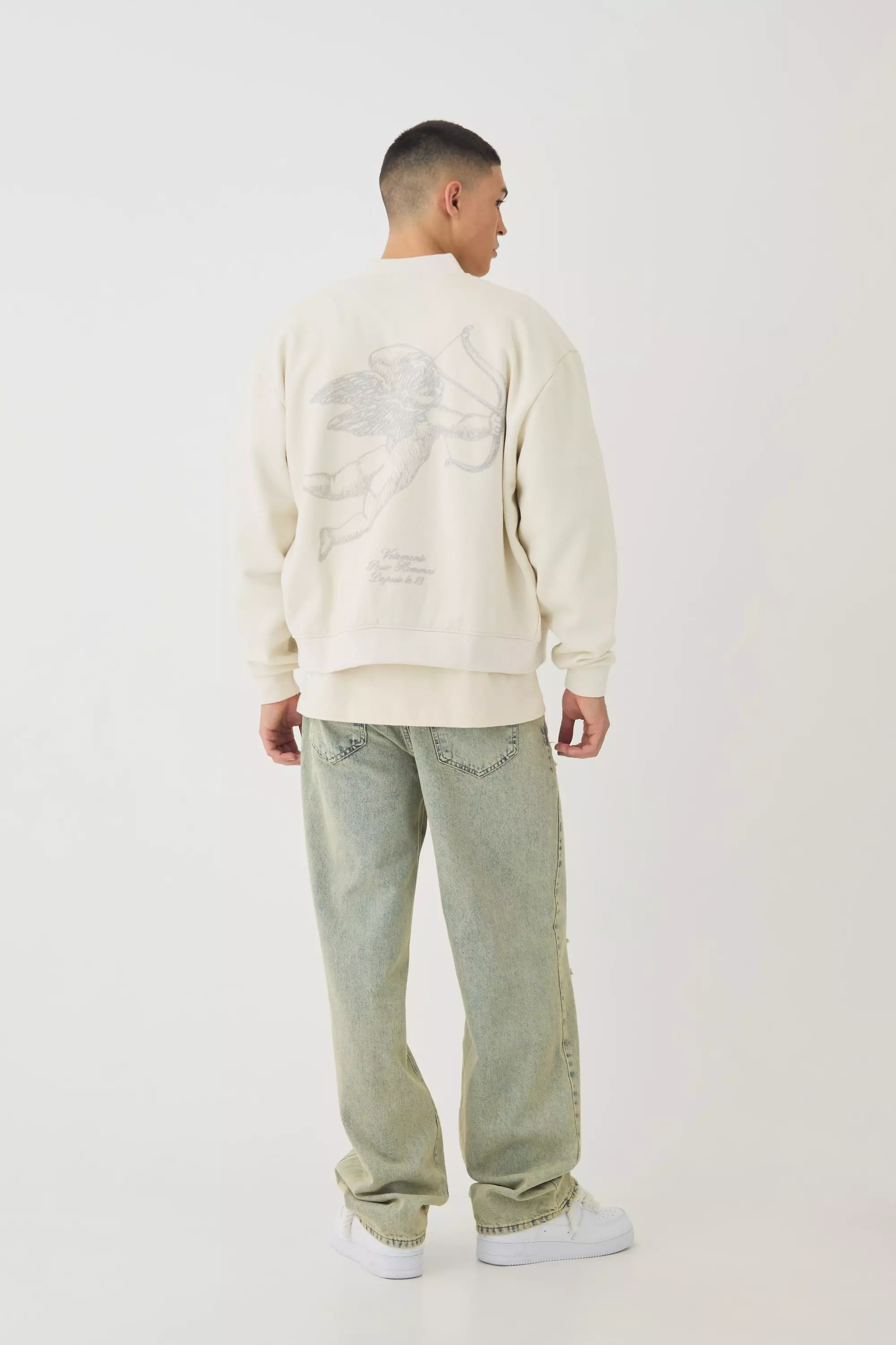 Kastige Oversize Bomberjacke mit Gloss Print, Ecru alternatives Bild