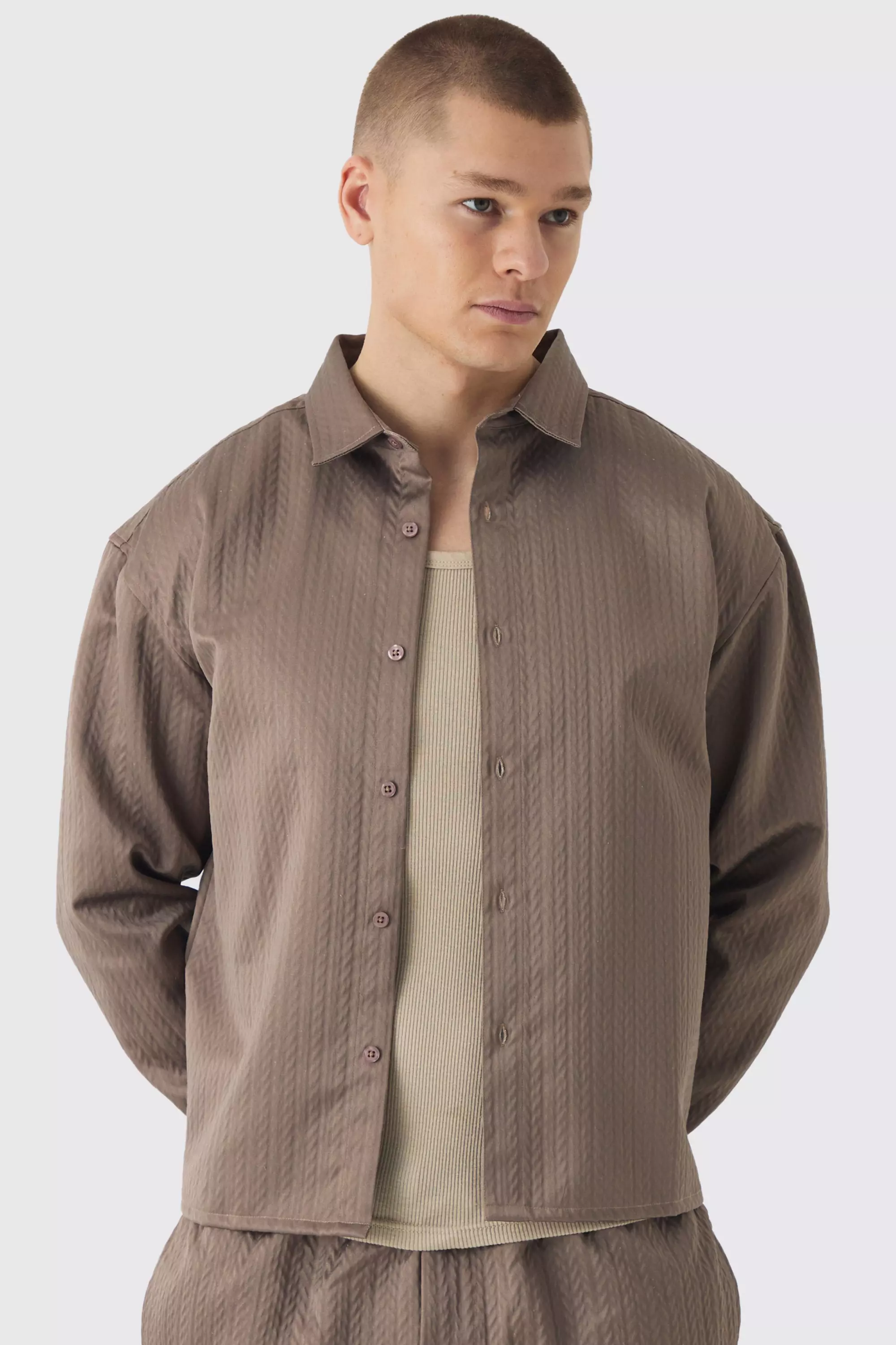 Brown Oversized Herringbone Shirt Jacket alternative image