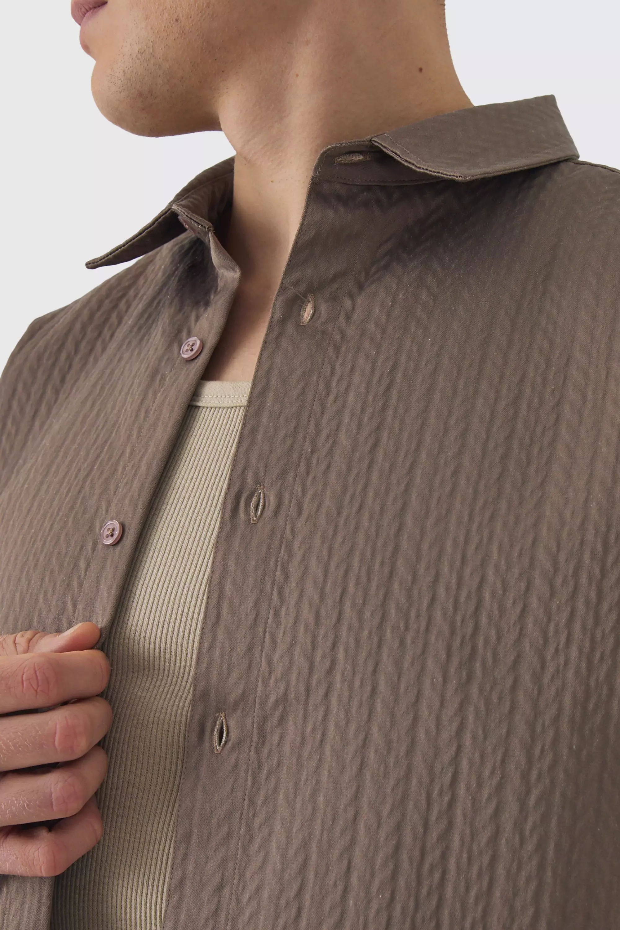 Brown Oversized Herringbone Shirt Jacket alternative image