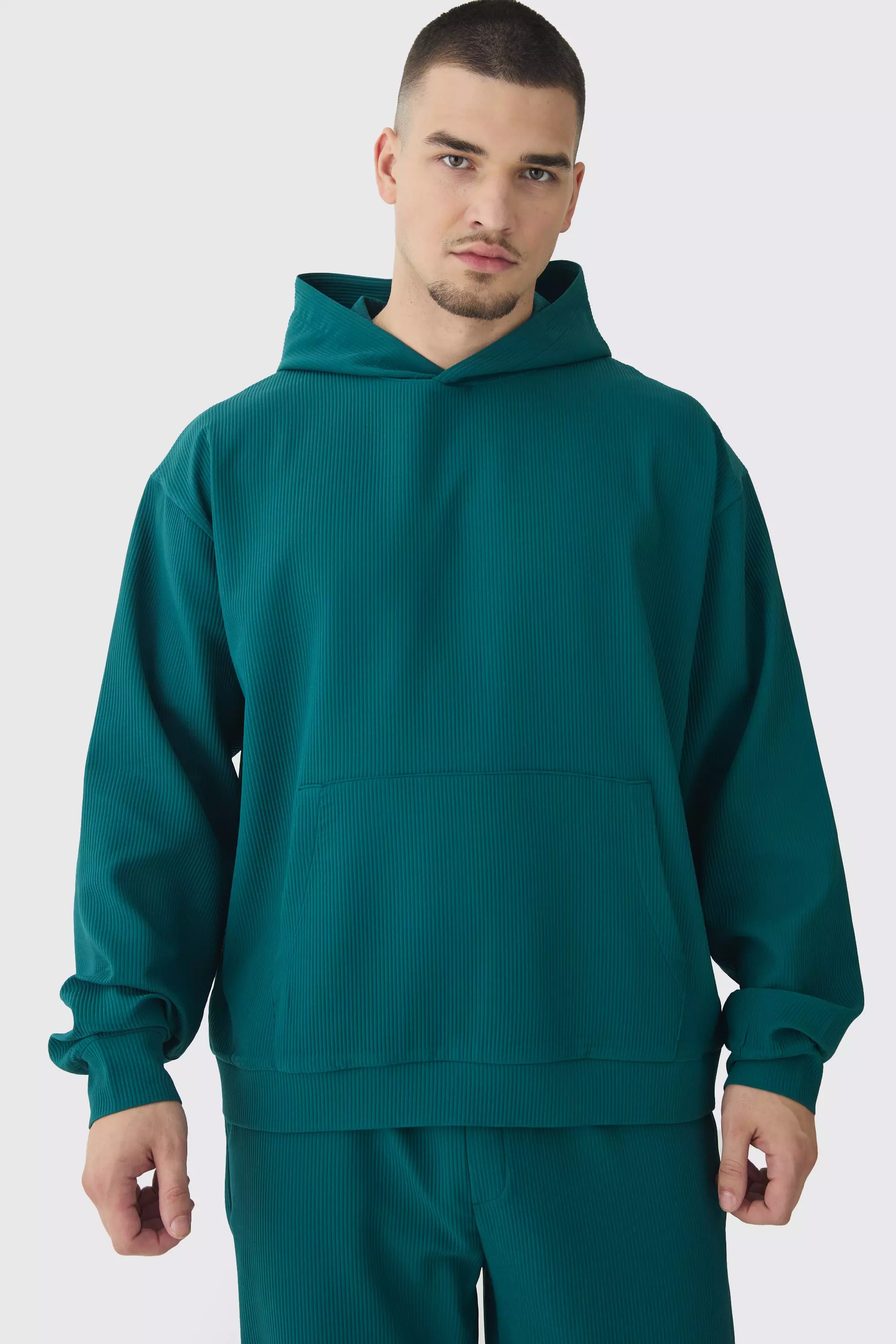 Tall Pleated Oversized Boxy Hoodie boohooMAN USA