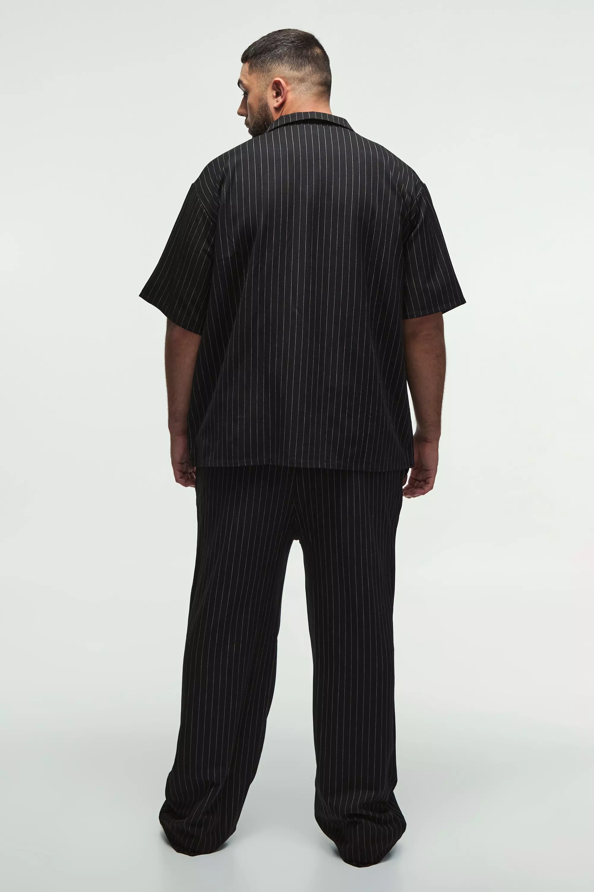 Black Plus Pinstripe Revere Shirt & Relaxed Trouser Set alternative image