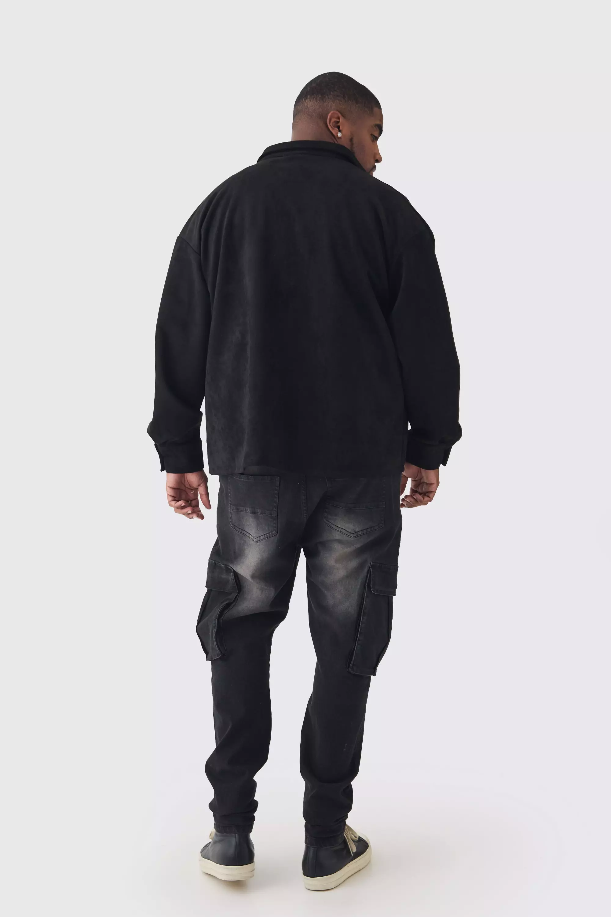 Black Plus Faux Suede Button Through Overshirt alternative image