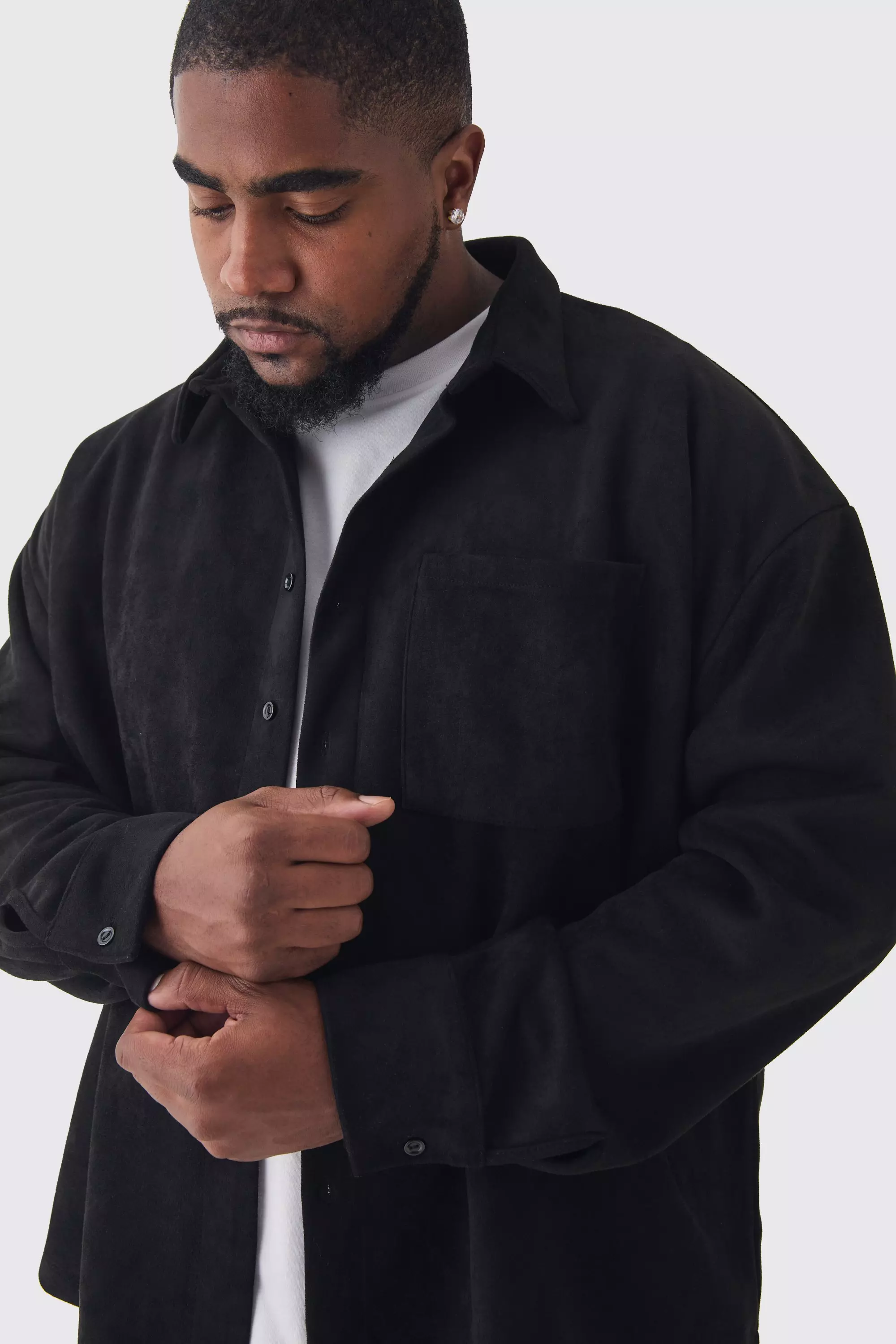 Black Plus Faux Suede Button Through Overshirt alternative image