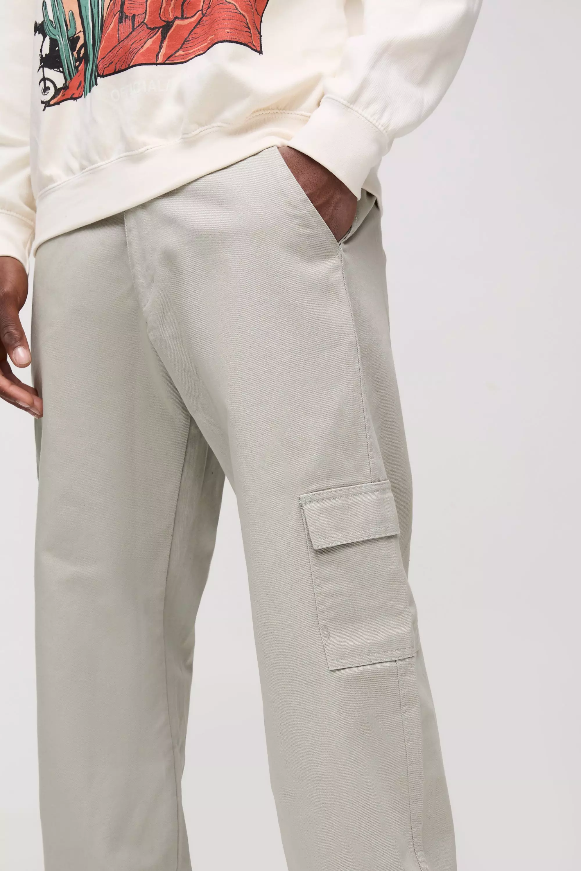 Pantalon cargo large à taille fixe, Stone autre image